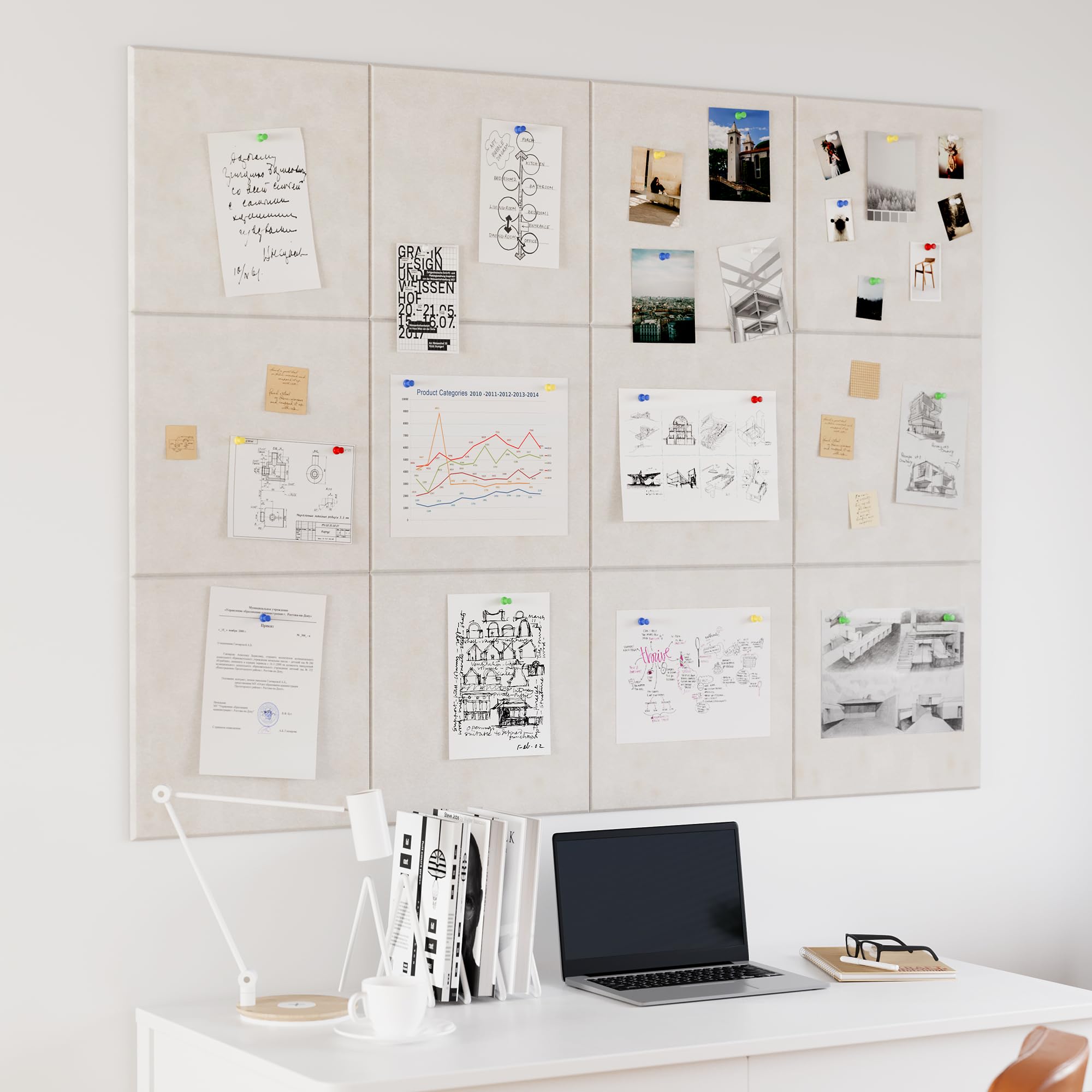 Neatsure Large Cork Board for Wall, 48 x 36 Bulletin Board with Pushpins, 12 Panels Felt Tiles Tack Push Pin Board for Office, L