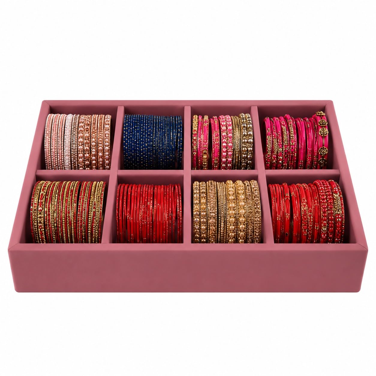 La Trove 8 Slot Velvet Bangle Tray For Kada, Bracelets & Rings, Dark Pink