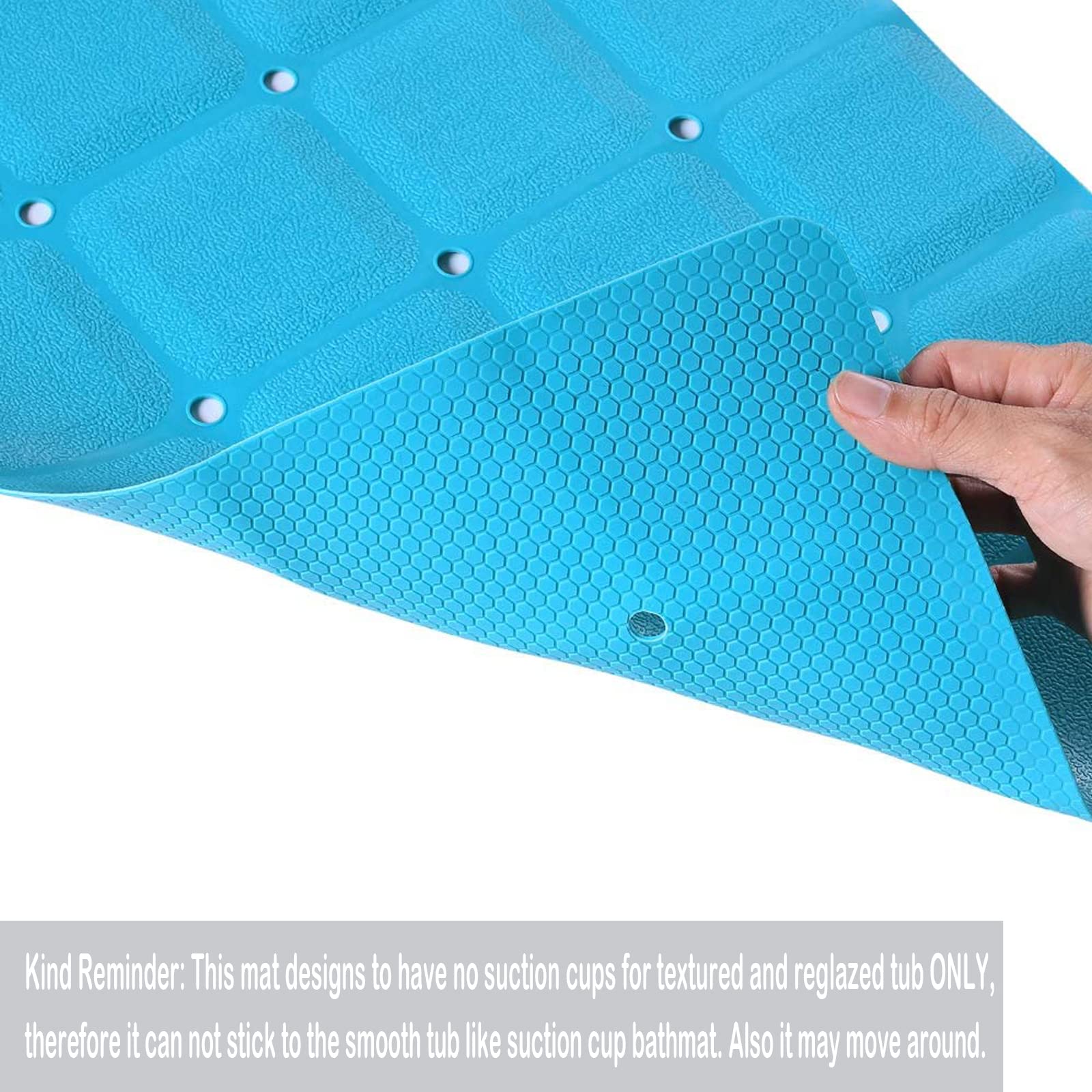 Webos Foldable Non-Slip Silicone Bath Mat, 28"x14", Blue, No Suction Cups for Textured & Reglazed Tubs