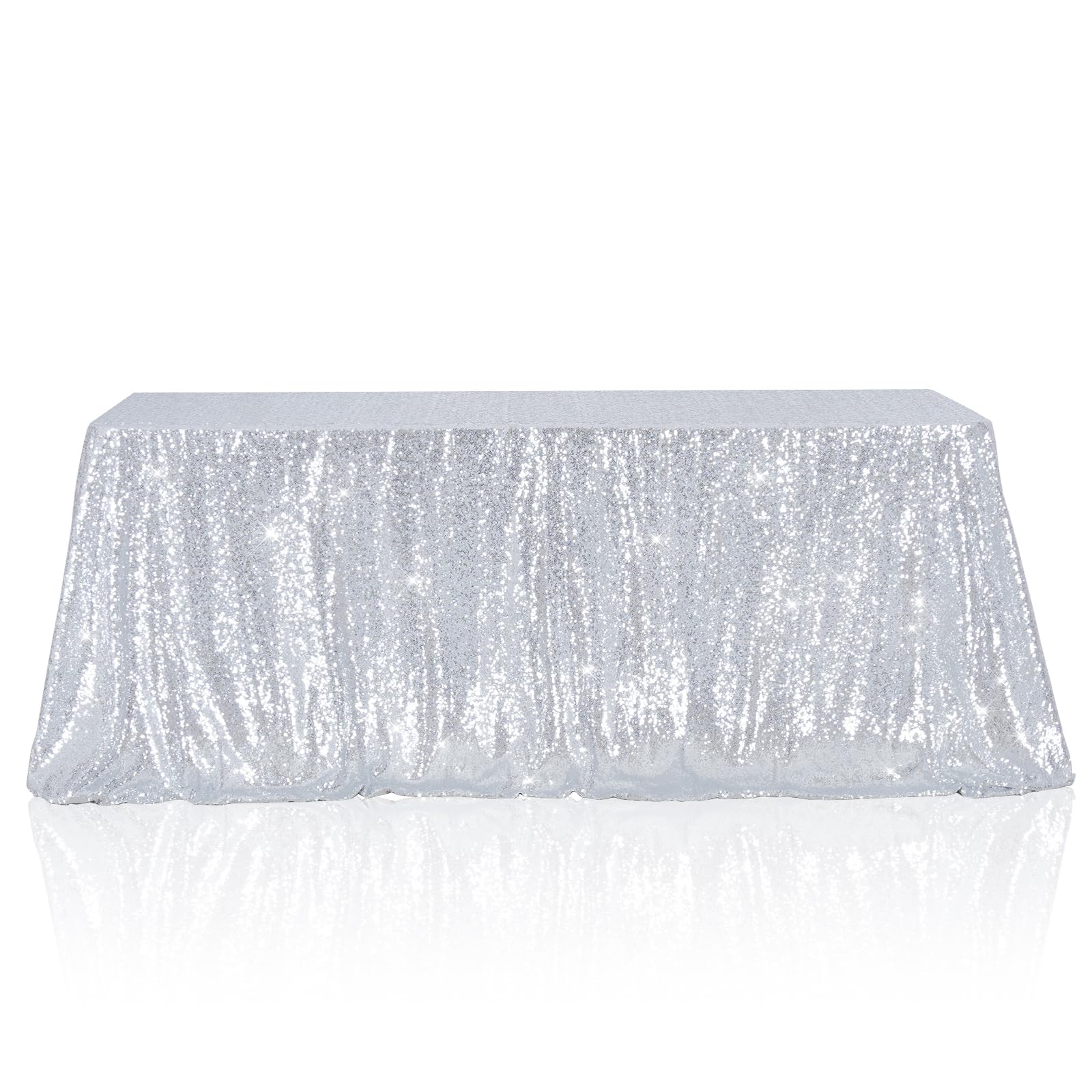 Poise3Ehome 50A72 Rectangle Silver Sequin Tablecloth For Party Cake Dessert Table Exhibition Events, Silvery
