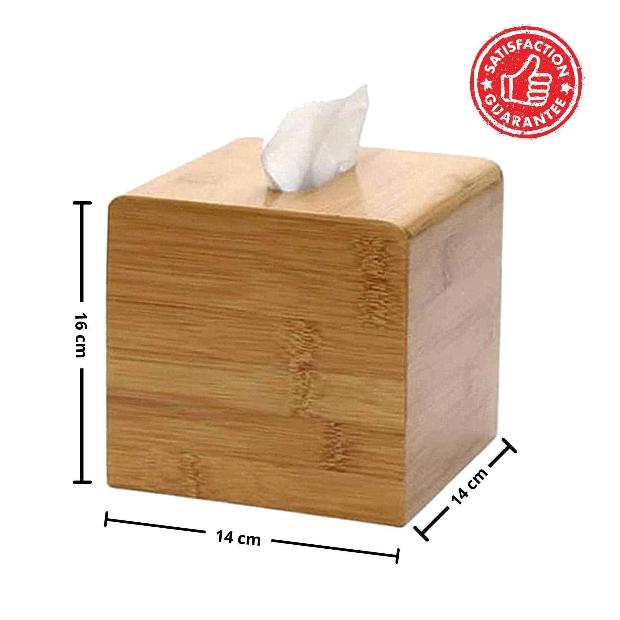 Performore Square Bamboo Tissue Box Cover - Stylish Water-Resistant Wooden Facial Tissue Holder For Bathroom, Office Desk & Nigh
