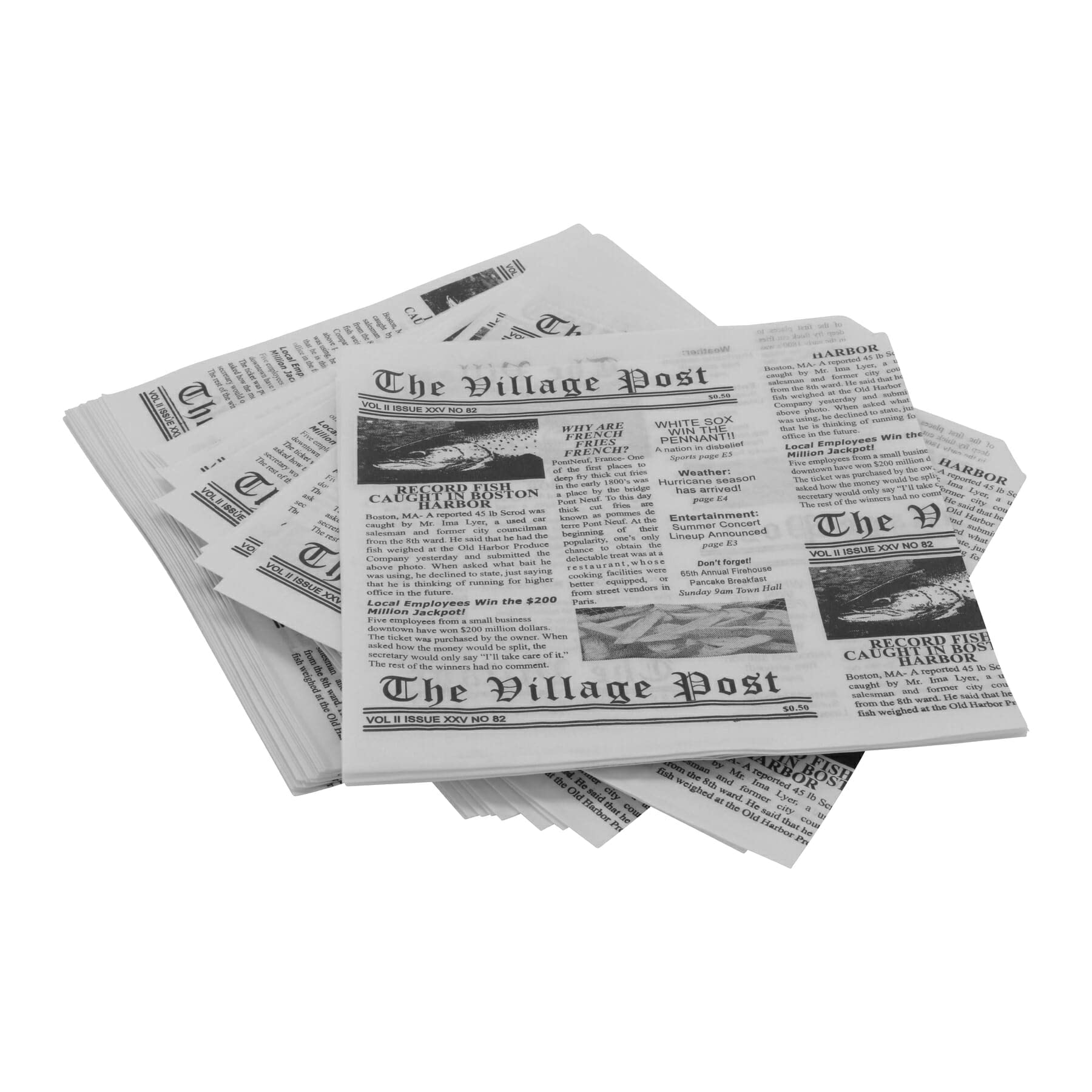 G.E.T. 4-T3000 White Newspaper Theme Cone Basket Liner / Deli Wrap Paper Paper Food-Safe Tissue Liners Collection (Pack of 2000)
