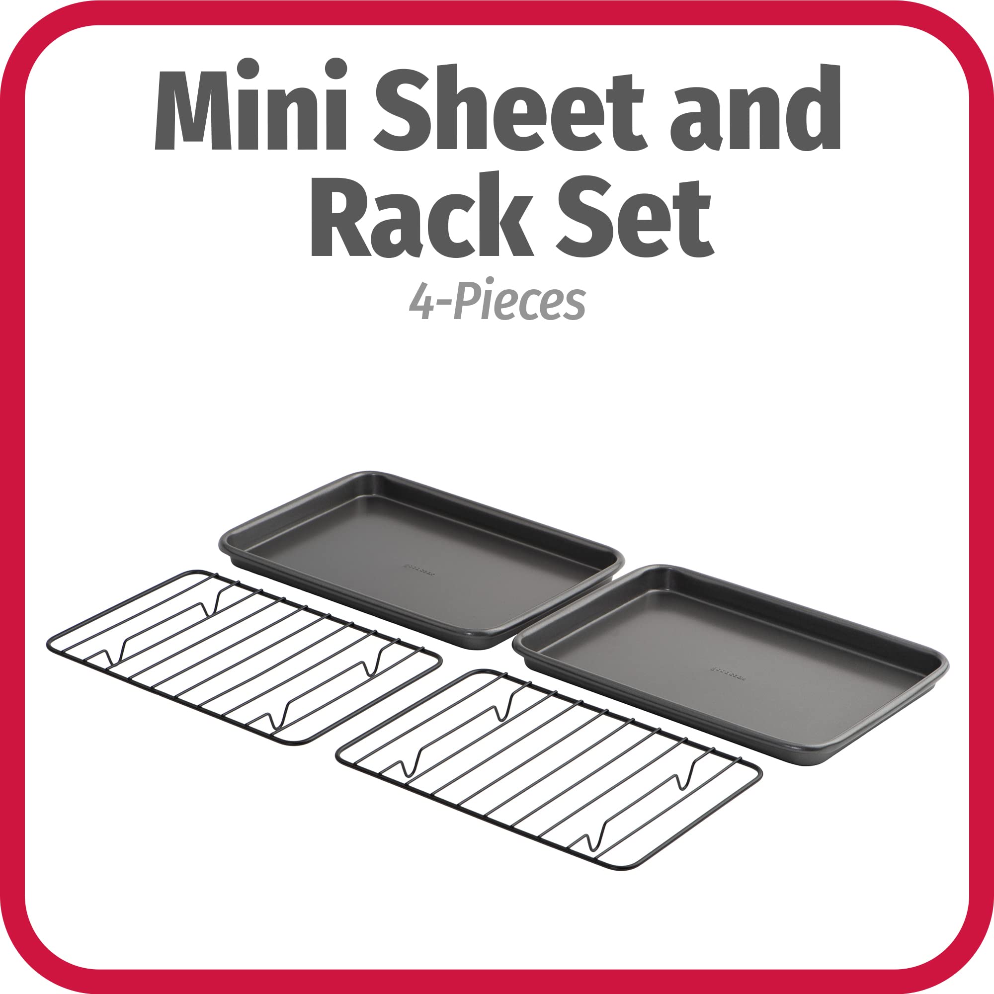 Goodcook Set Of 2 Nonstick Steel 9'' X 6.2'' Toaster Oven Mini Baking Sheets With Racks, Gray (4221)