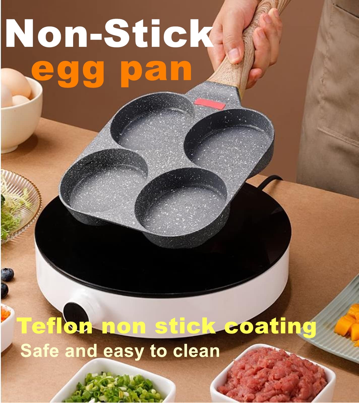 Hupecham 4-Cup Egg Pan Nonstick, And Healthy Granite Egg Frying Pan, Versatile Breakfast Skillet For Eggs, Pancakes, Plett, Crep