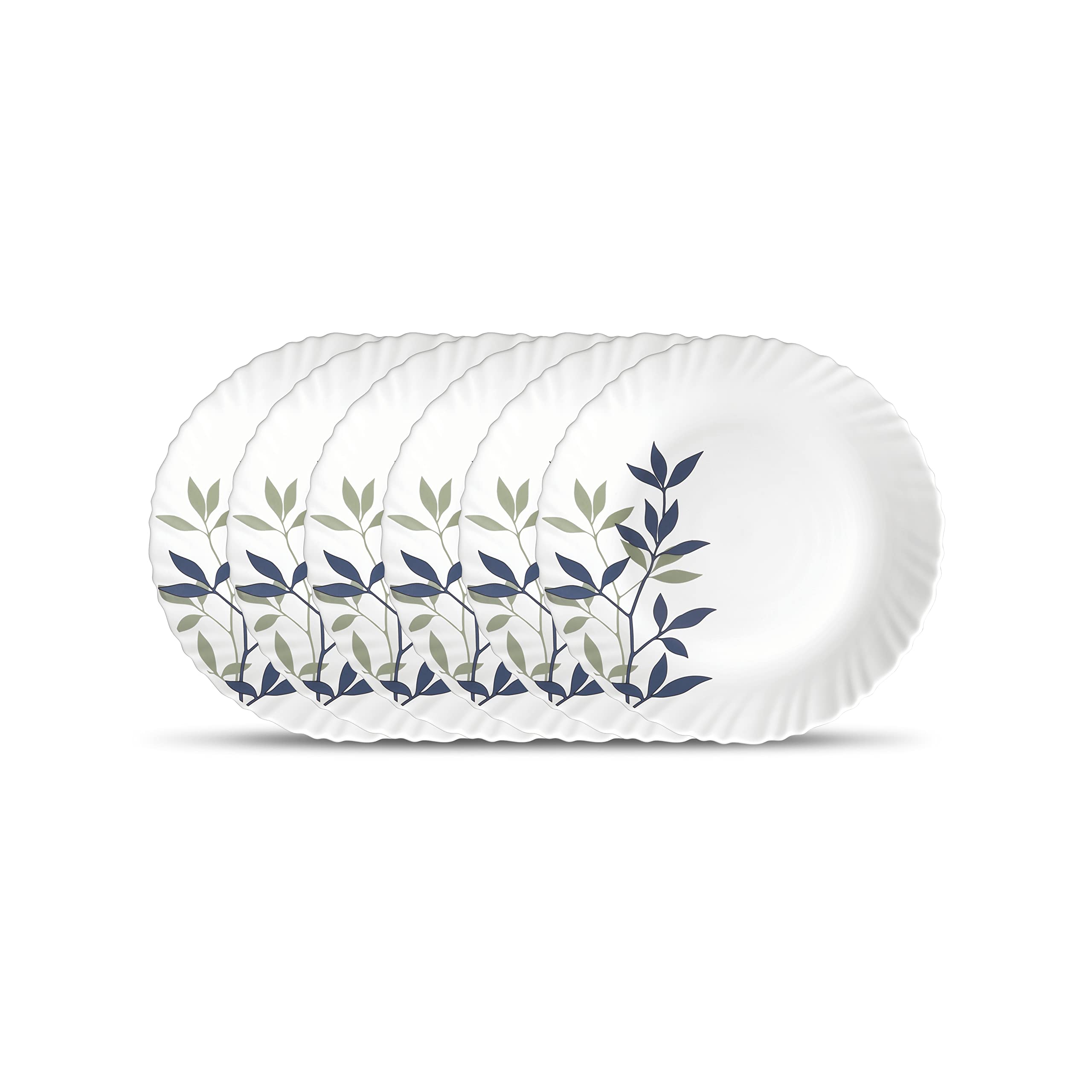 La Opala Novo Collection, Opal Glass Full Plate Set 6 Pcs, Silken Charm, White, Medium