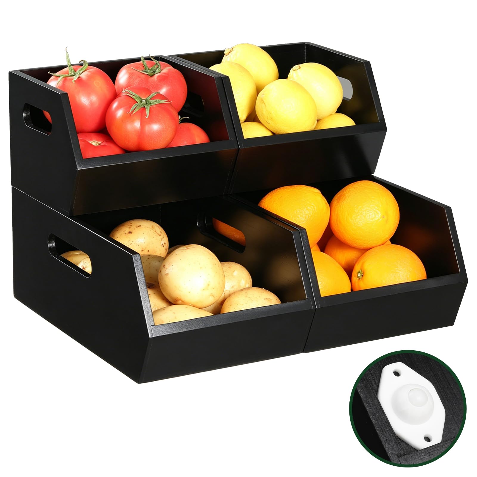 Bamboo Potato and Onion Bins Pantry Storage Organizer with sliders 2Pcs