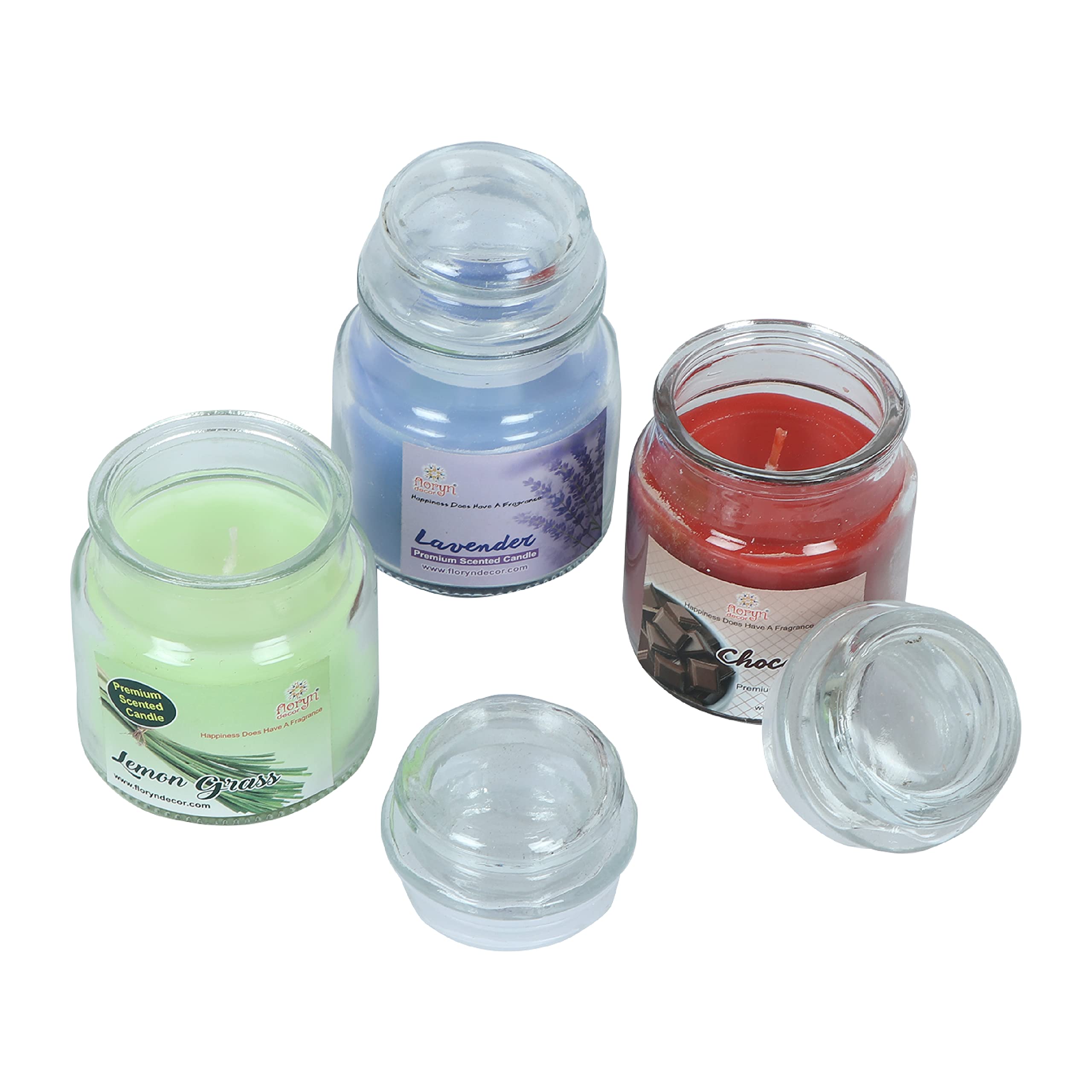 Floryn Decor Scented Cookie Jar Candle | Pack of 3 | Scented Jar Candle (Lavender | Lemon Grass | Chocolate)