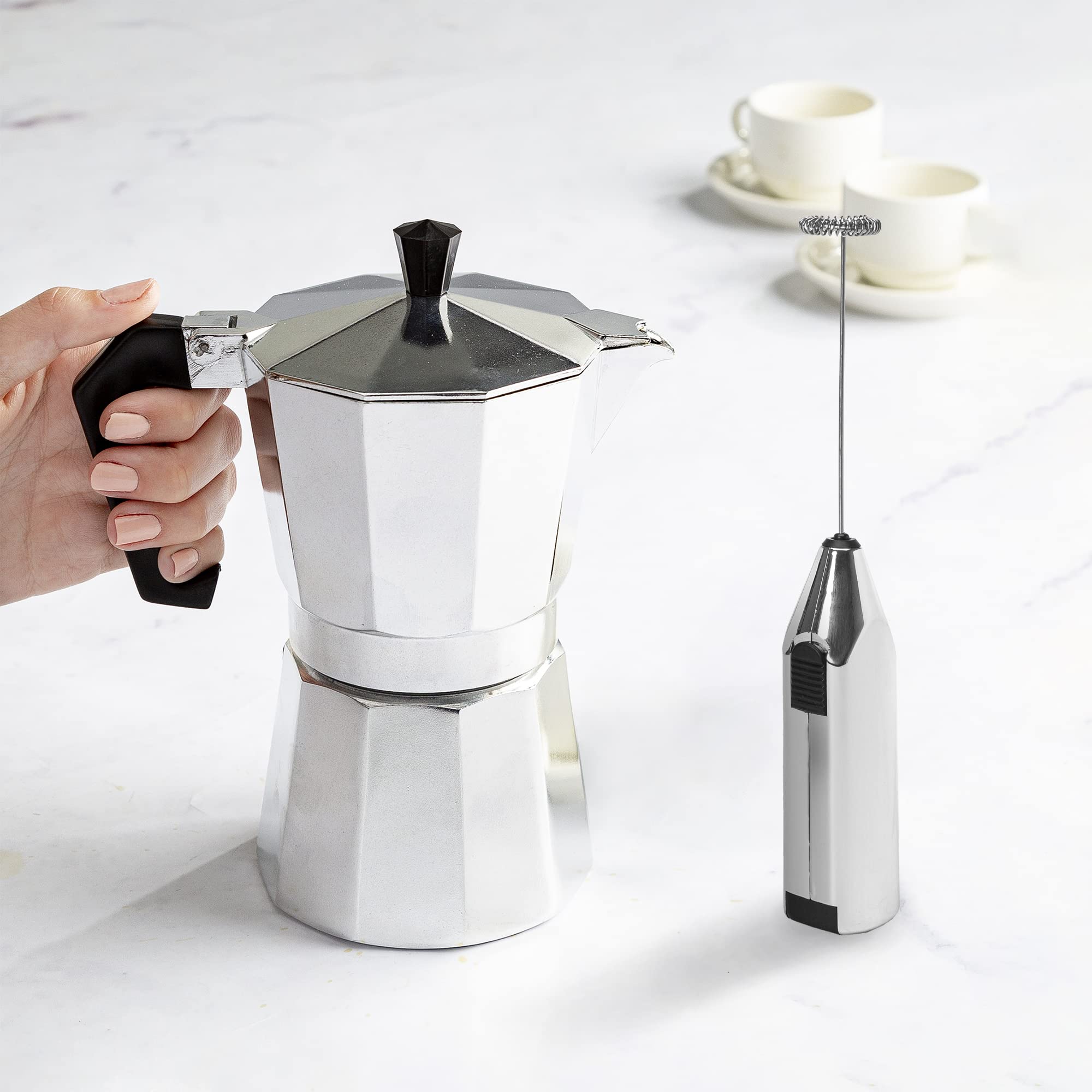 Primula Stovetop Espresso Maker & Milk Frother Set, 6 Cup, Silver, Aluminum, Moka Pot for Italian & Cuban Coffee
