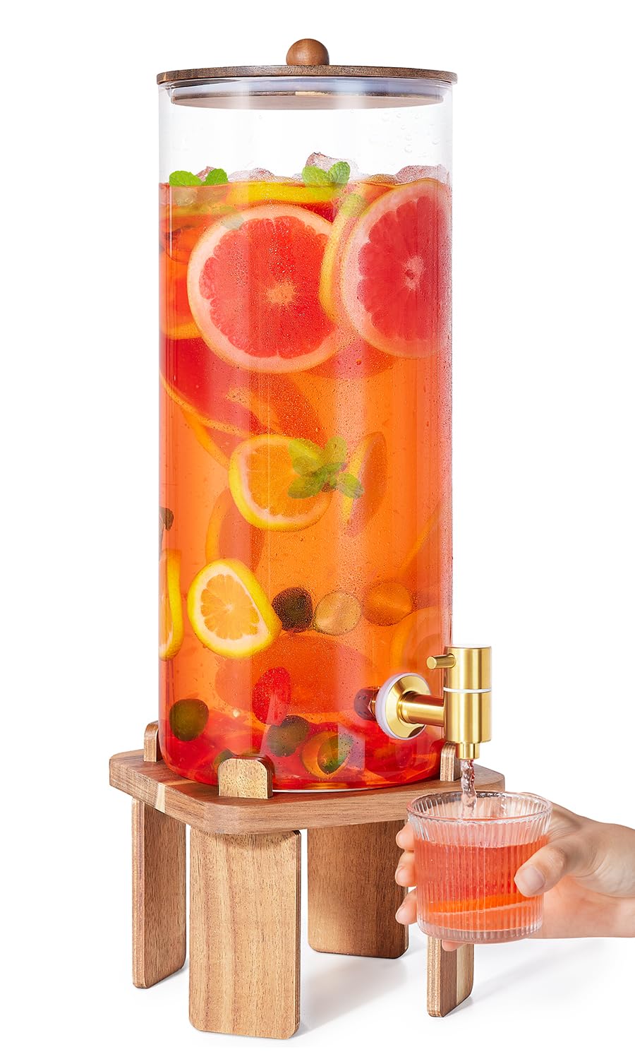 2 Gallon Large Drink Dispenser for Parties,Glass Beverage Dispenser with Stand,Glass Water Dispenser with Airtight Valve,Lemonad