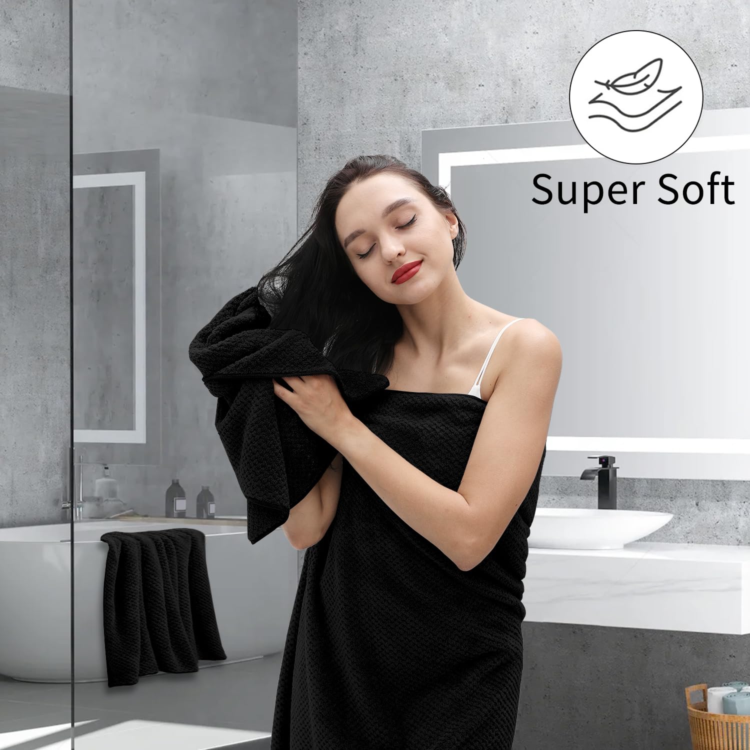 Black Bath Towels Set 35X70 Inches - Luxury 600 Gsm Oversized Bath Sheet Towel,Extra Large Microfiber - Quick Dry,Highly Absorbe