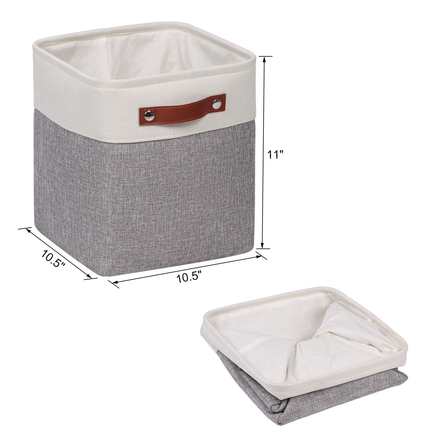 Univivi 10.5 Inch Fabric Cube Bins With Hard Bottom, 4 Pack Storage Baskets With Pu Handles For Shelves Closet Foldable Storage