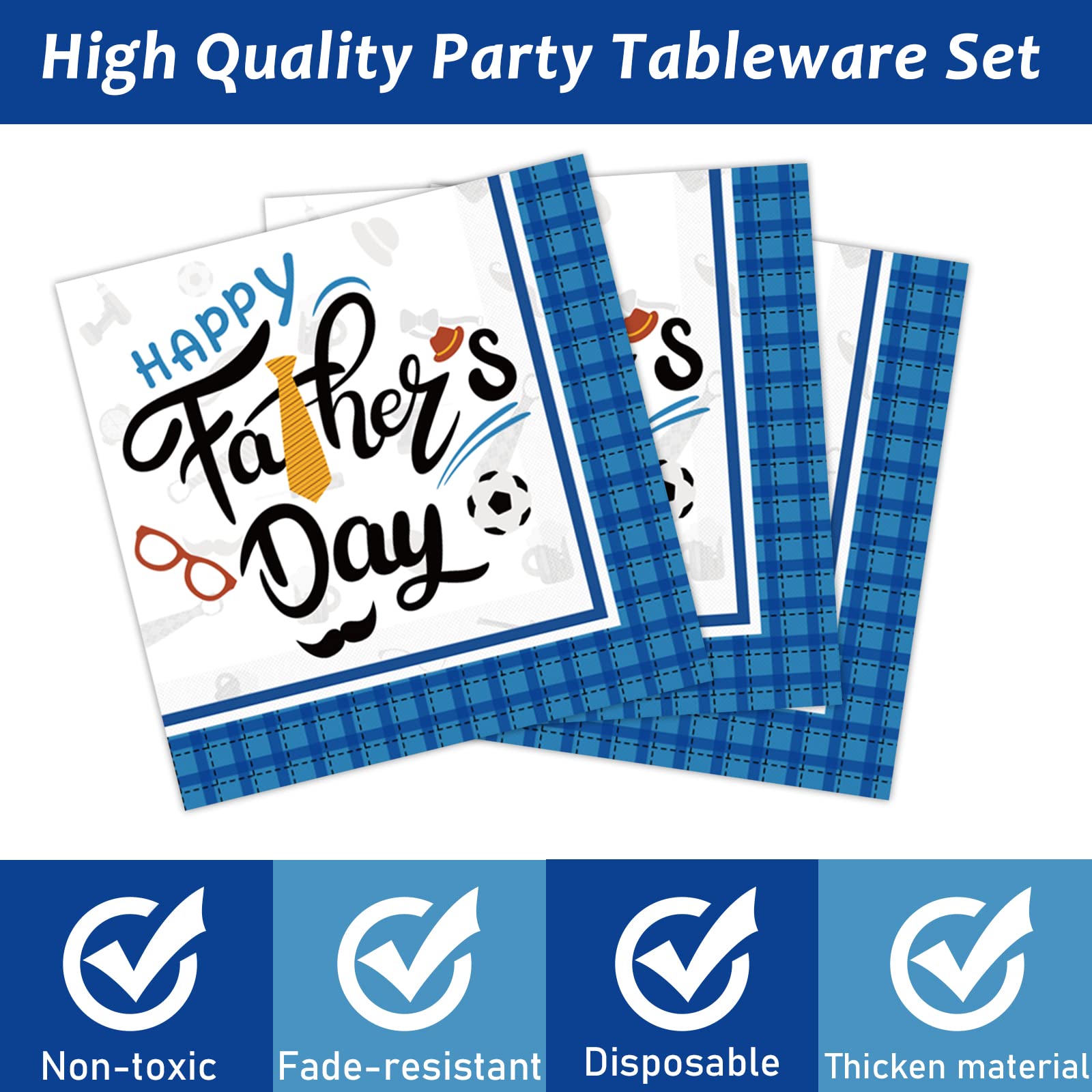 Wiooffen 96 Pieces Happy Father 'S Day Party Decorations Fathers Day Plates And Napkins Tableware Set Blue Fathers Day Celebrati