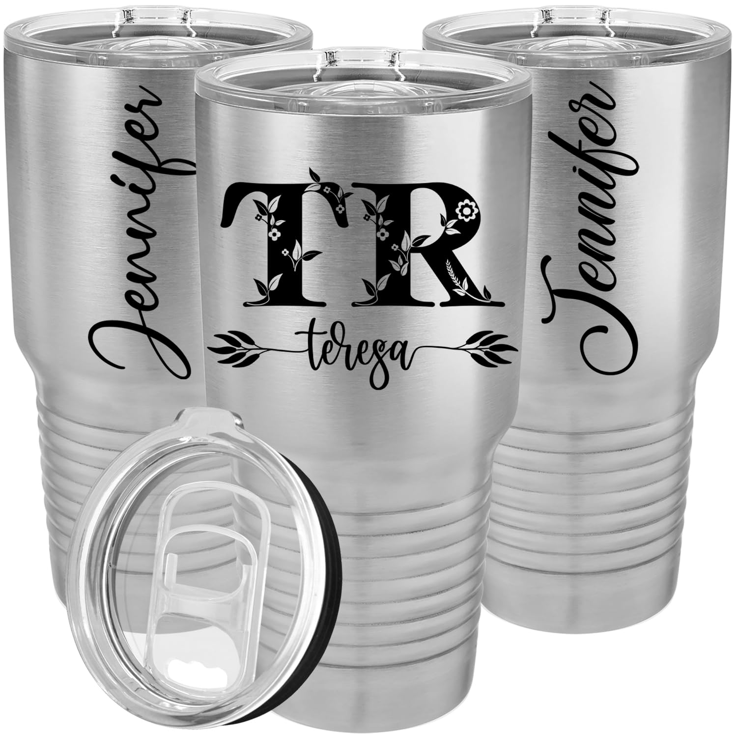 Personalized Tumblers 30oz with Lids and Straws  Your Name Engraved in USA Customized Cups  Stainless Steel Vacuum Insulated Coffee Mugs  Personalized Gifts by iProductsUS (Stainless Steel)