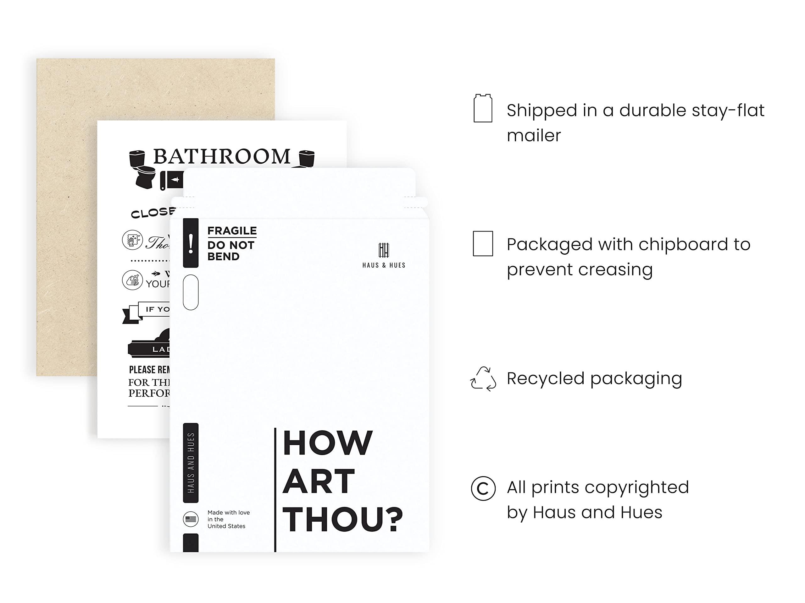 HAUS AND HUES Funny Bathroom Decor & Bathroom Signs Funny Bathroom Wall Art & Bathroom Decor Signs  Funny Bathroom Signs  Toilet Art  Funny Bathroom Rules Wall Decor  12''x16'' UNFRAMED (Rules)