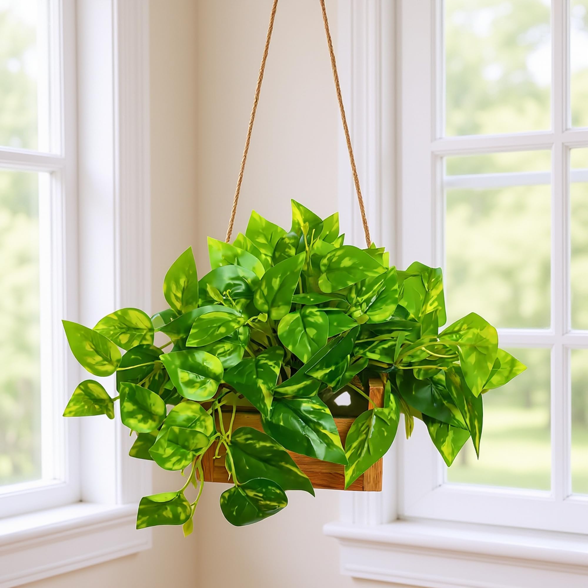 fancymart Artificial Money Plant with Woodlog Pot Home & Office D  cor