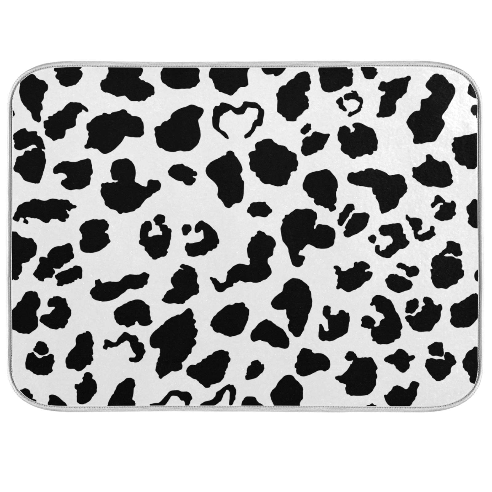 Zzwwr Cute Black White Cow Skin Absorbent Dish Drying Mat Microfiber Kitchen Countertop Table Protector Multi-Purpose Counter Ra