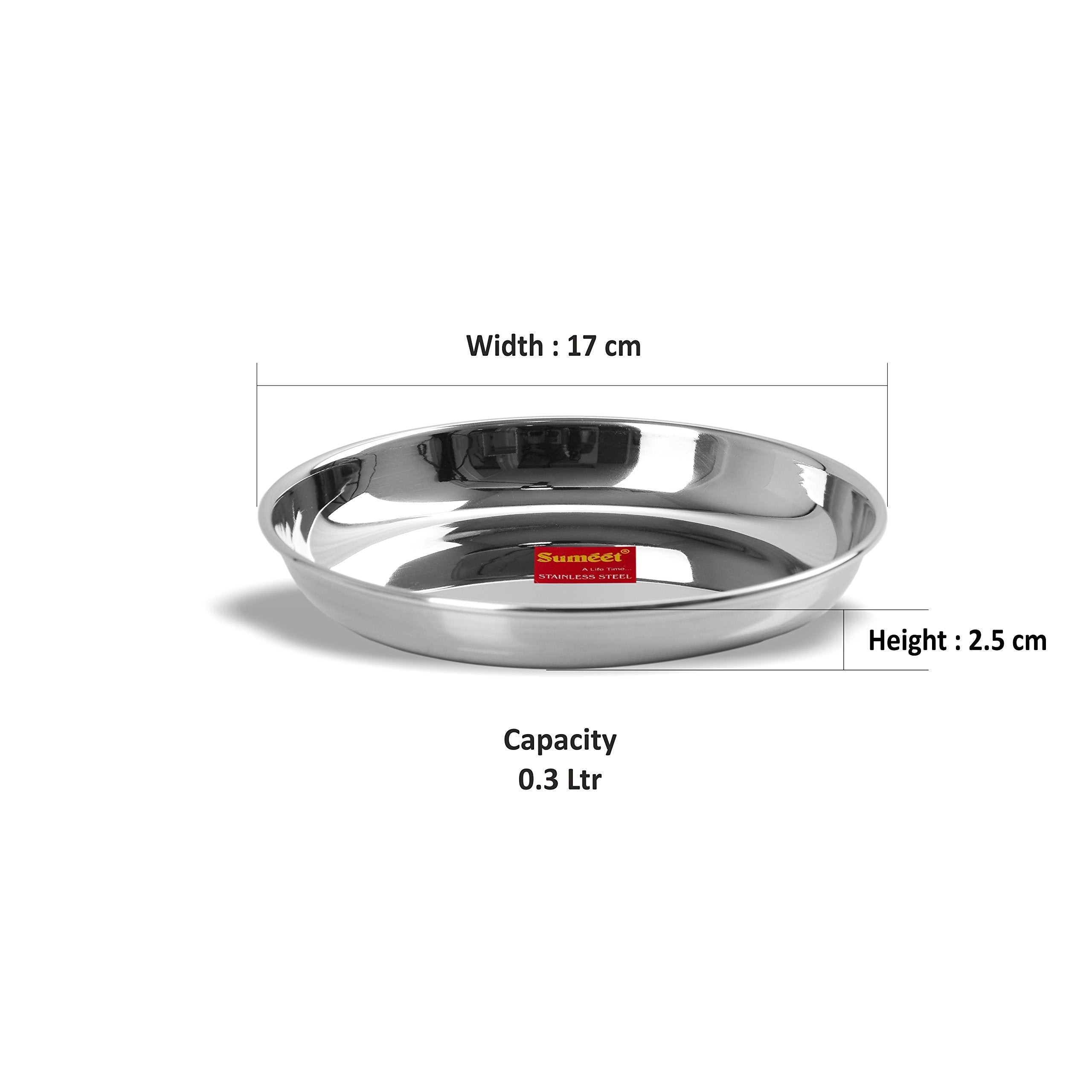 Sumeet Stainless Steel Heavy Gauge Medium Halwa Plates With Mirror Finish 17Cm Dia - Set Of 3Pc