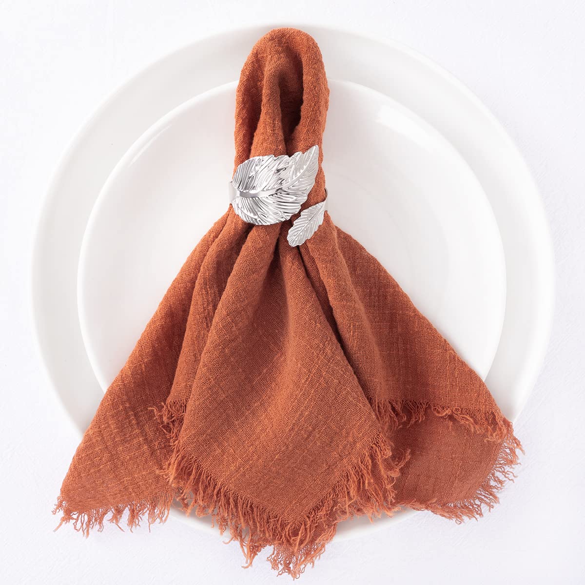 Socomi Set Of 12 Linen Napkins Terracotta Easter Spring Cloth Napkins Washable Cotton Dinner Napkins Fringe 17''X17'' For Weddin