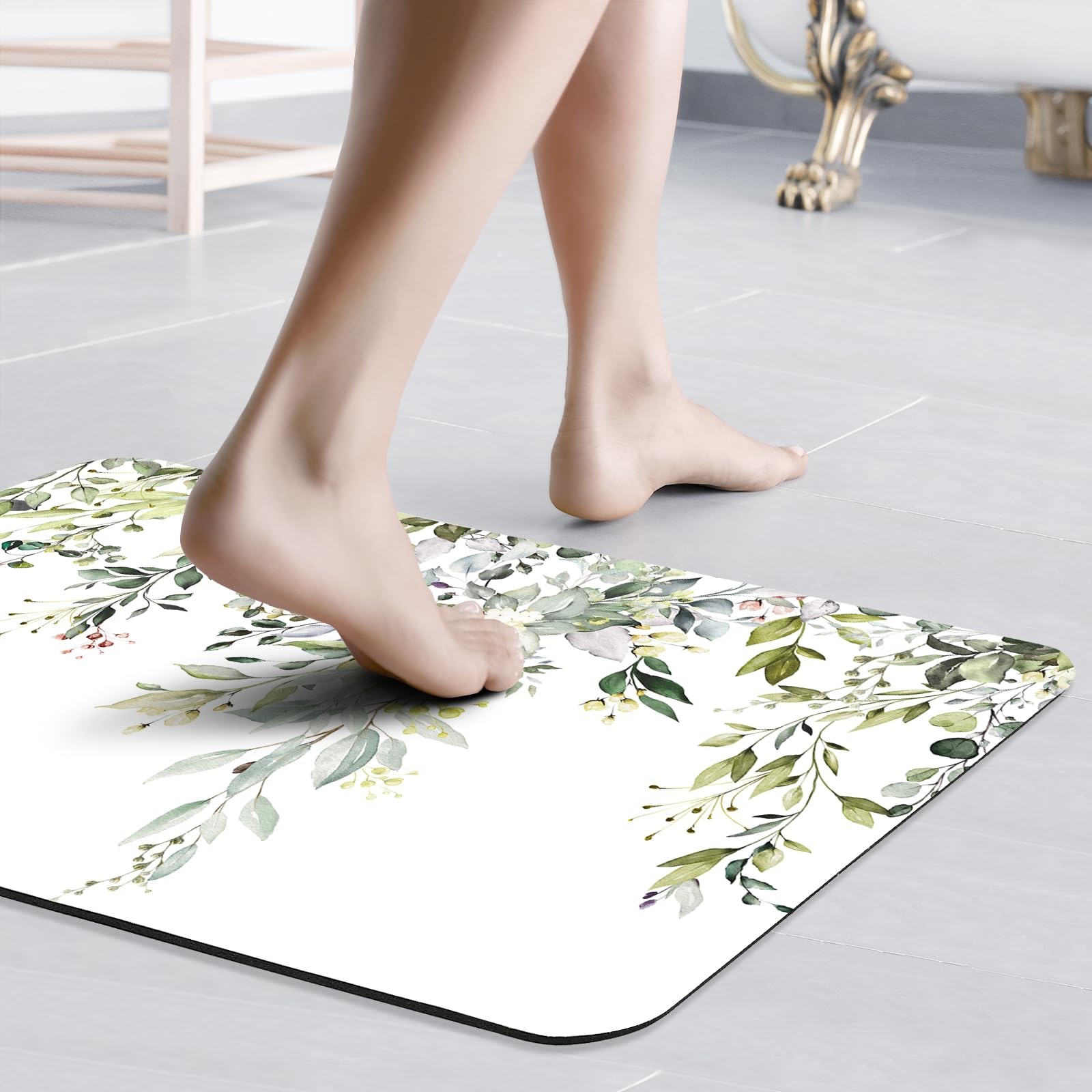 Gibelle Floral Bath Mat Rug Super Absorbent Quick Dry Thin Bathroom Rugs Fit Under Door Cute Flower Non Slip Rubber Backed Bathr