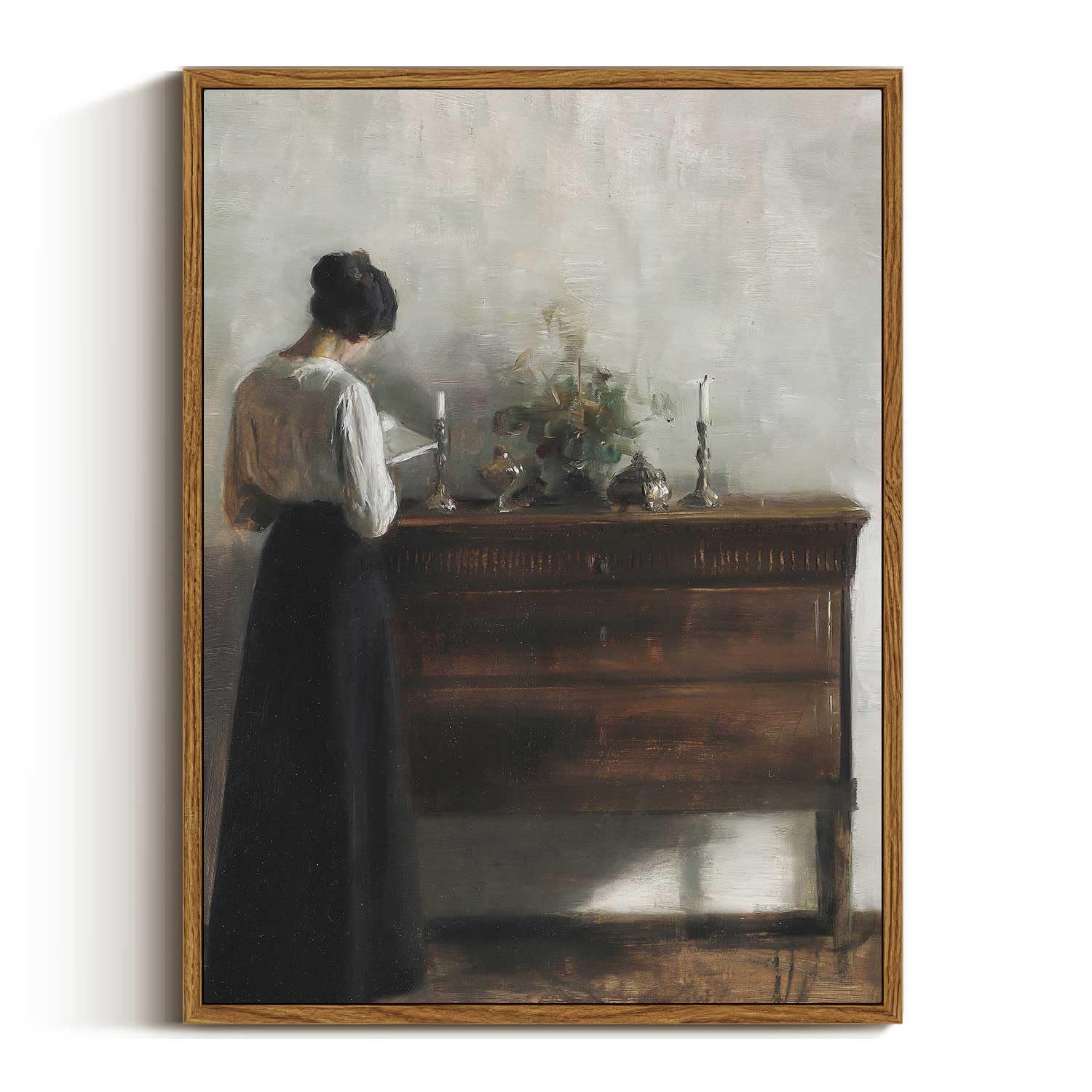 Viyyiea Framed Wall Art Vintage Decor, Classical Reading Woman Portrait Painting, Retro Bathroom Decor, Framed Canvas Print Artw