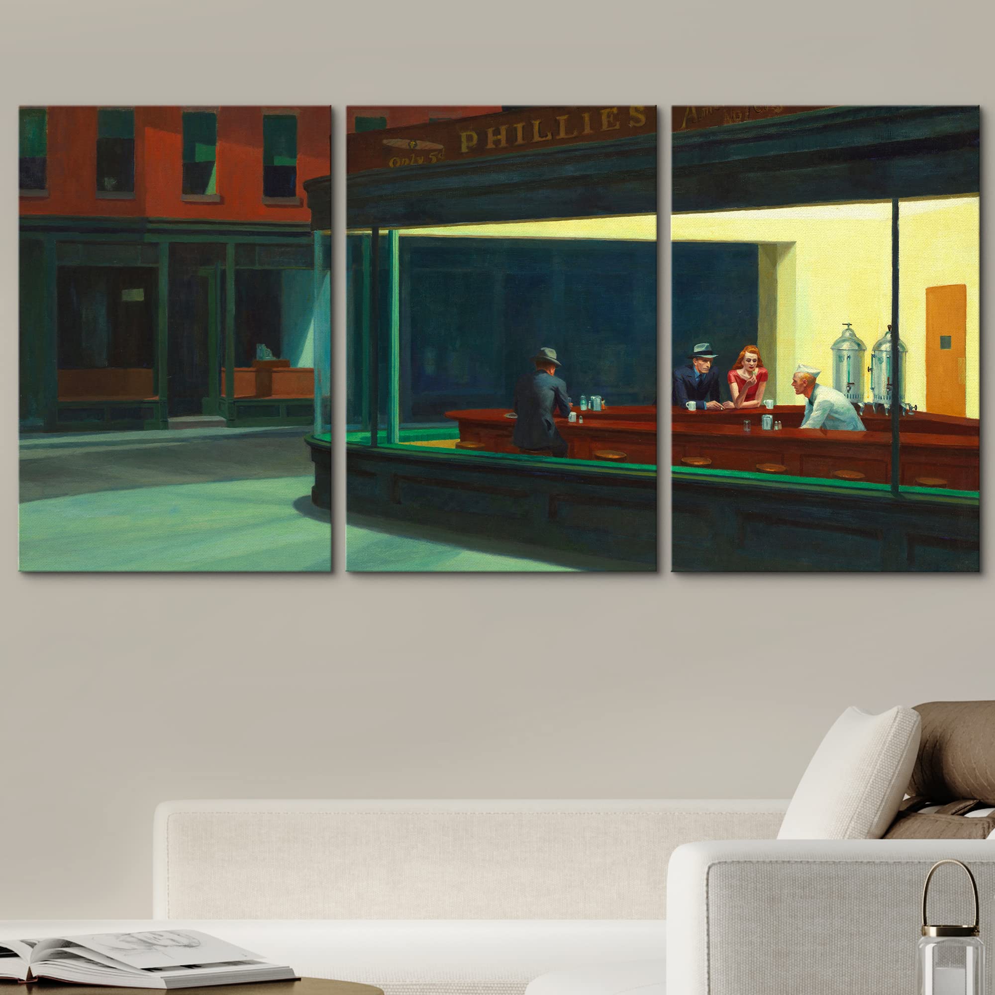 Wall26 Canvas Print Wall Art Set Nighthawks By Edward Hopper Cultural Historic Oil Painting Fine Art Reproduction Scenic Colorfu
