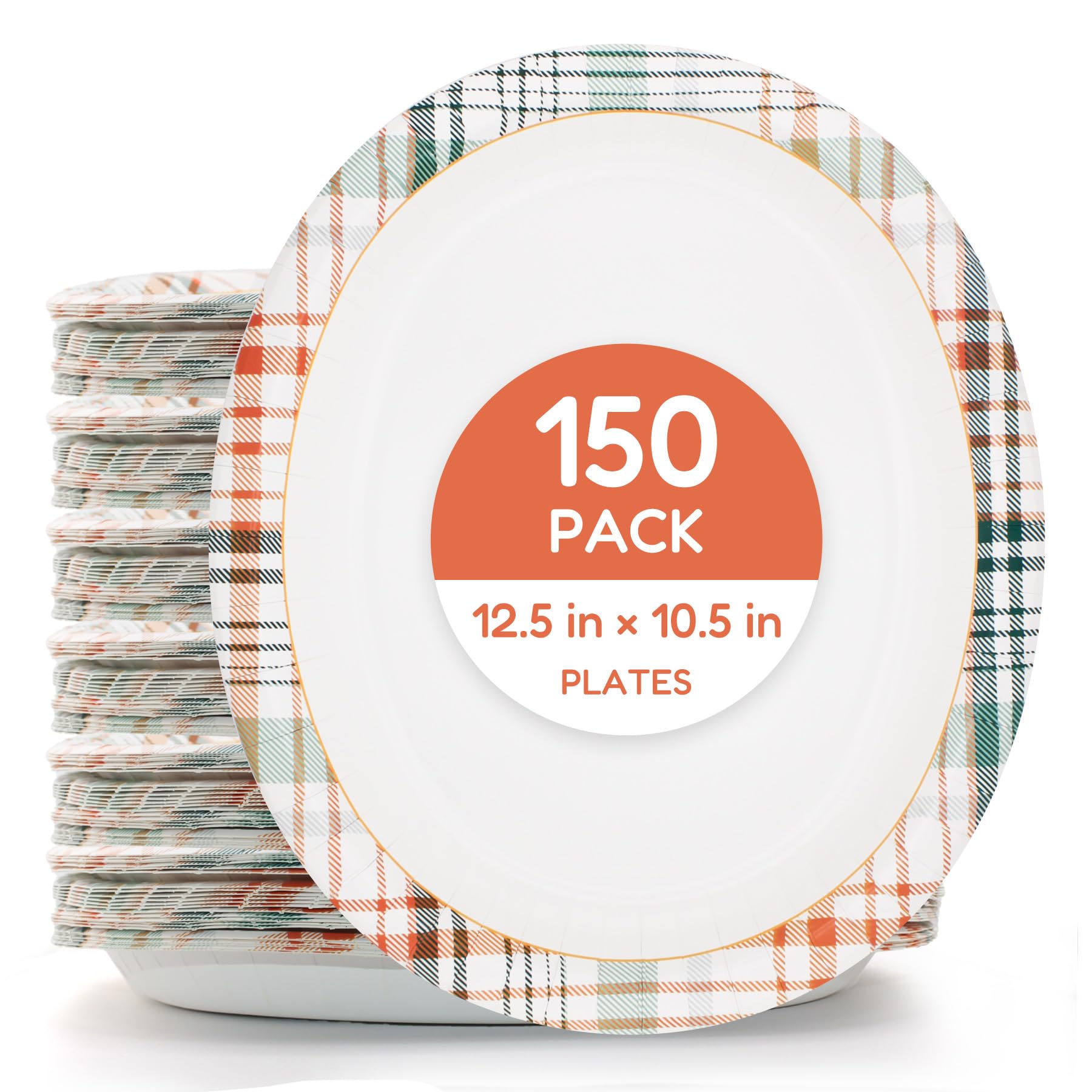 yesbox 150 Pack Oval Paper Plates 12.5 x 10.5 inch - Soak & Grease Proof Disposable Dinner Plates - Heavy Duty Large Paper Platt