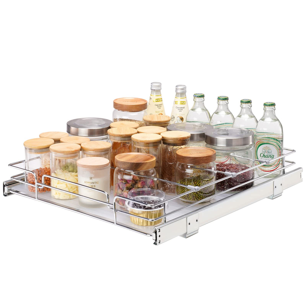 Vevor 14''W X 21''D Pull Out Cabinet Organizer, Heavy Duty Slide Out Pantry Shelves, Chrome-Plated Steel Roll Out Drawers, Slidi