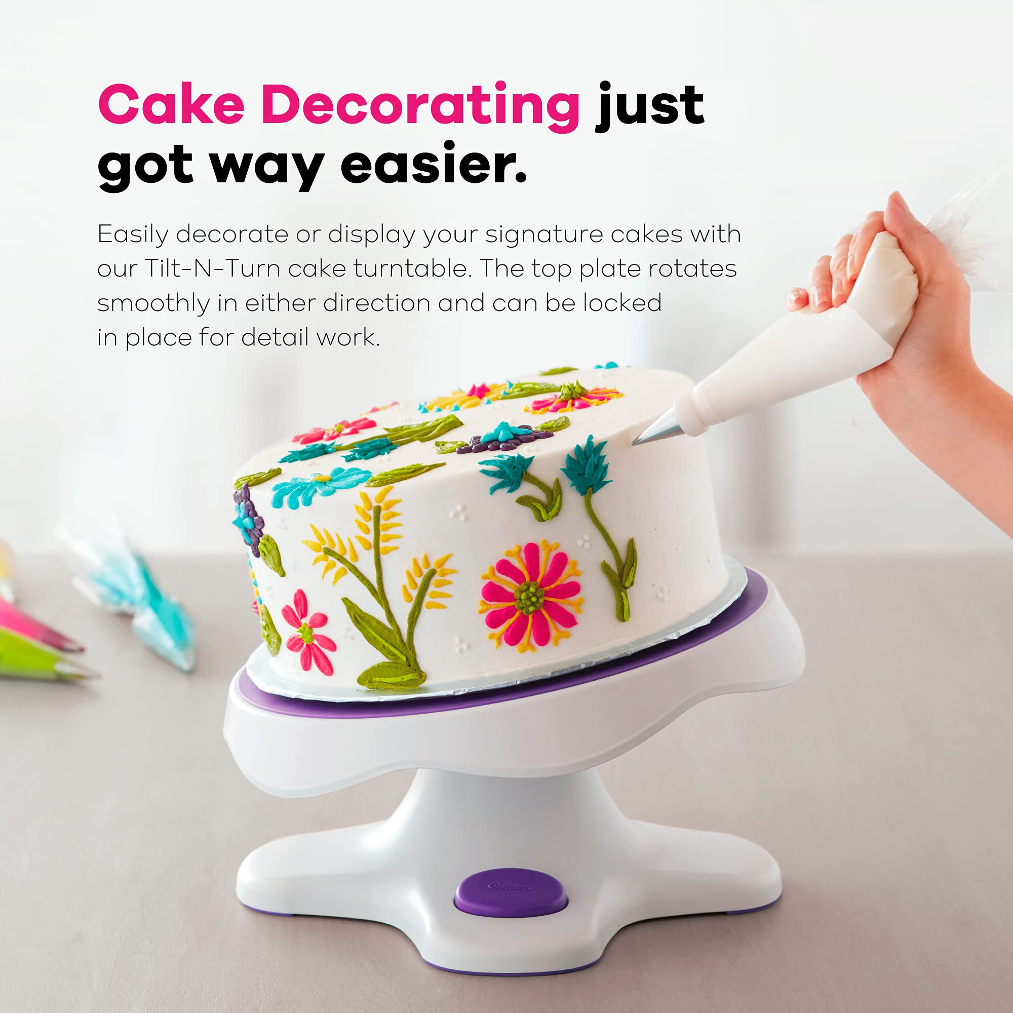 Wilton Tilt-N-Turn Ultra Cake Turntable And Cake Stand - Decorate Cakes With A Smooth Turning And Easy Tilting Turntable, Non-Sl