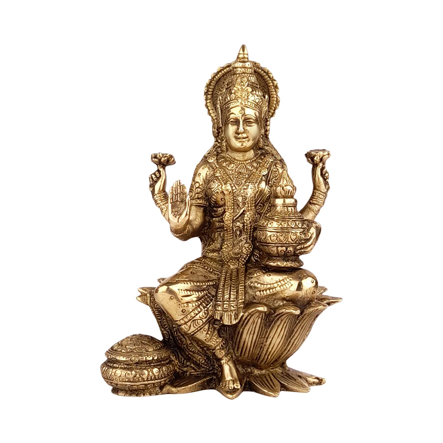 Kartique Brass Idol Maa Lakshmi Sitting On Lotus For Home Office Maha Laxmi Murti Dhan Devi Of Prosperity Wealth Fortune Gold Co