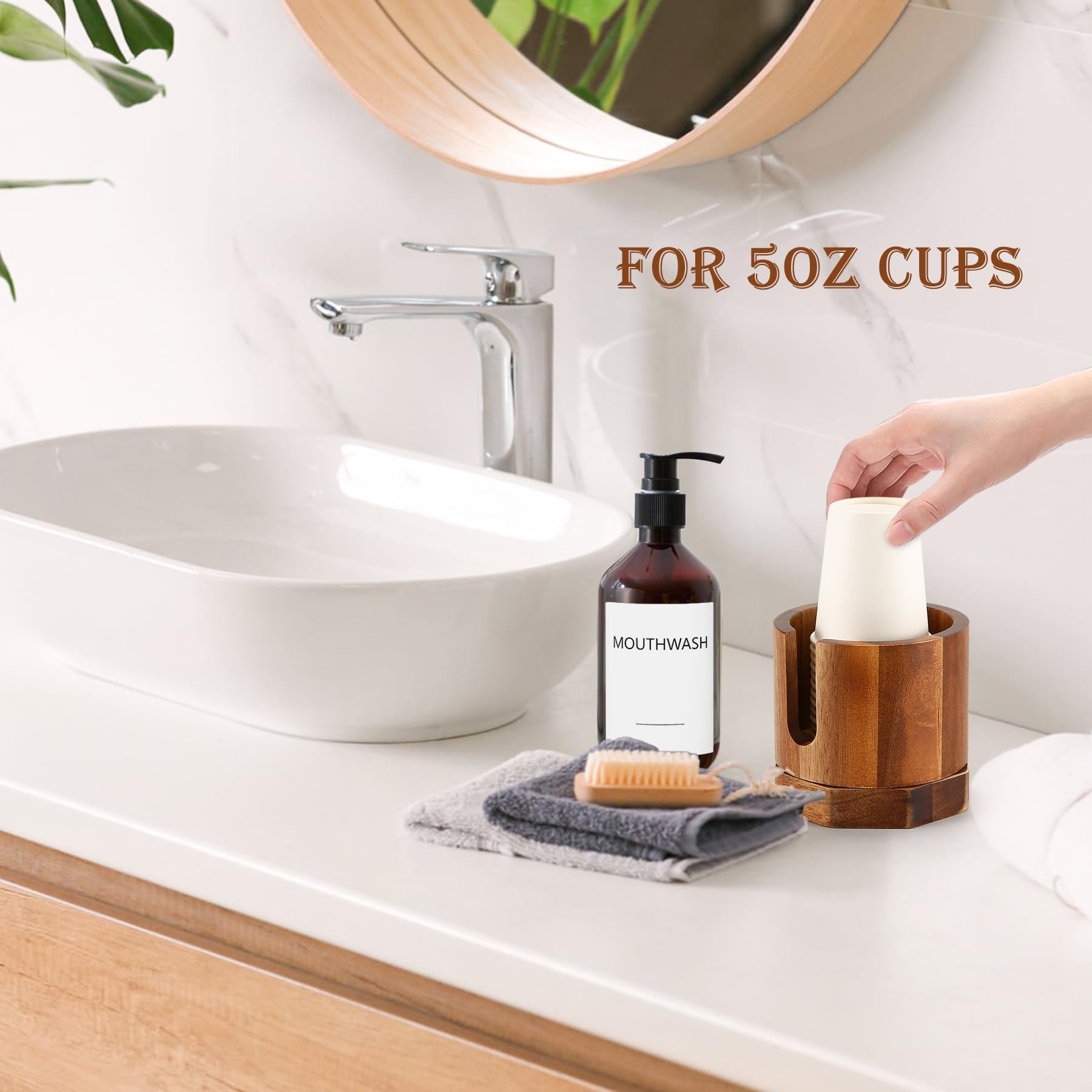 Nnewvante Cup Dispenser, 5-8Oz Bathroom Cup Holder, Acacia Wood Coffee Cup Dispenser, Dual-Purpose Paper Cup Holder & Anti-Spill