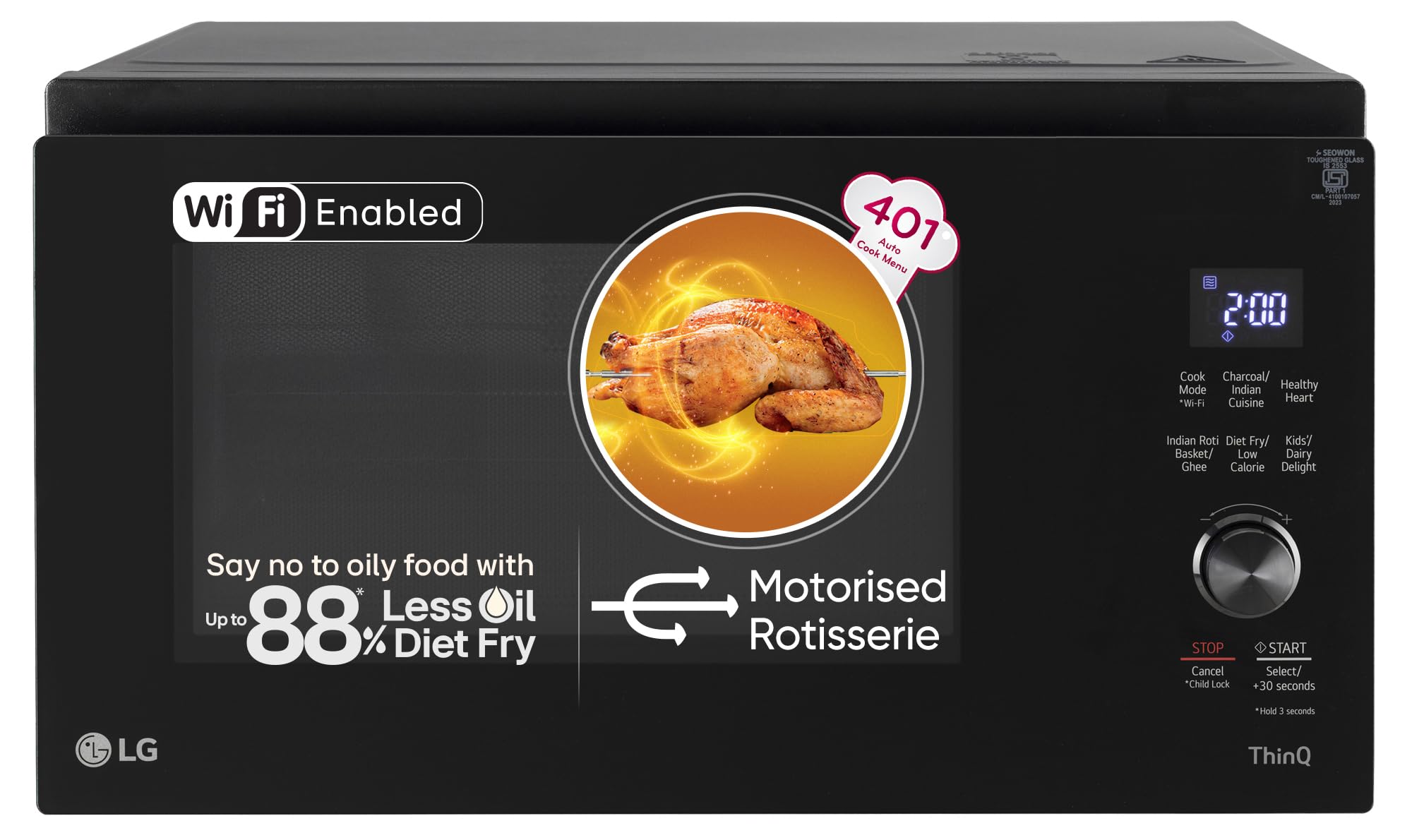 Lg 32 L Scan To Cook Wi-Fi Enabled Charcoal Convection Healthy Microwave Oven (Mjen326Ulw, Motorised Rotisserie For Bar-Be-Quein
