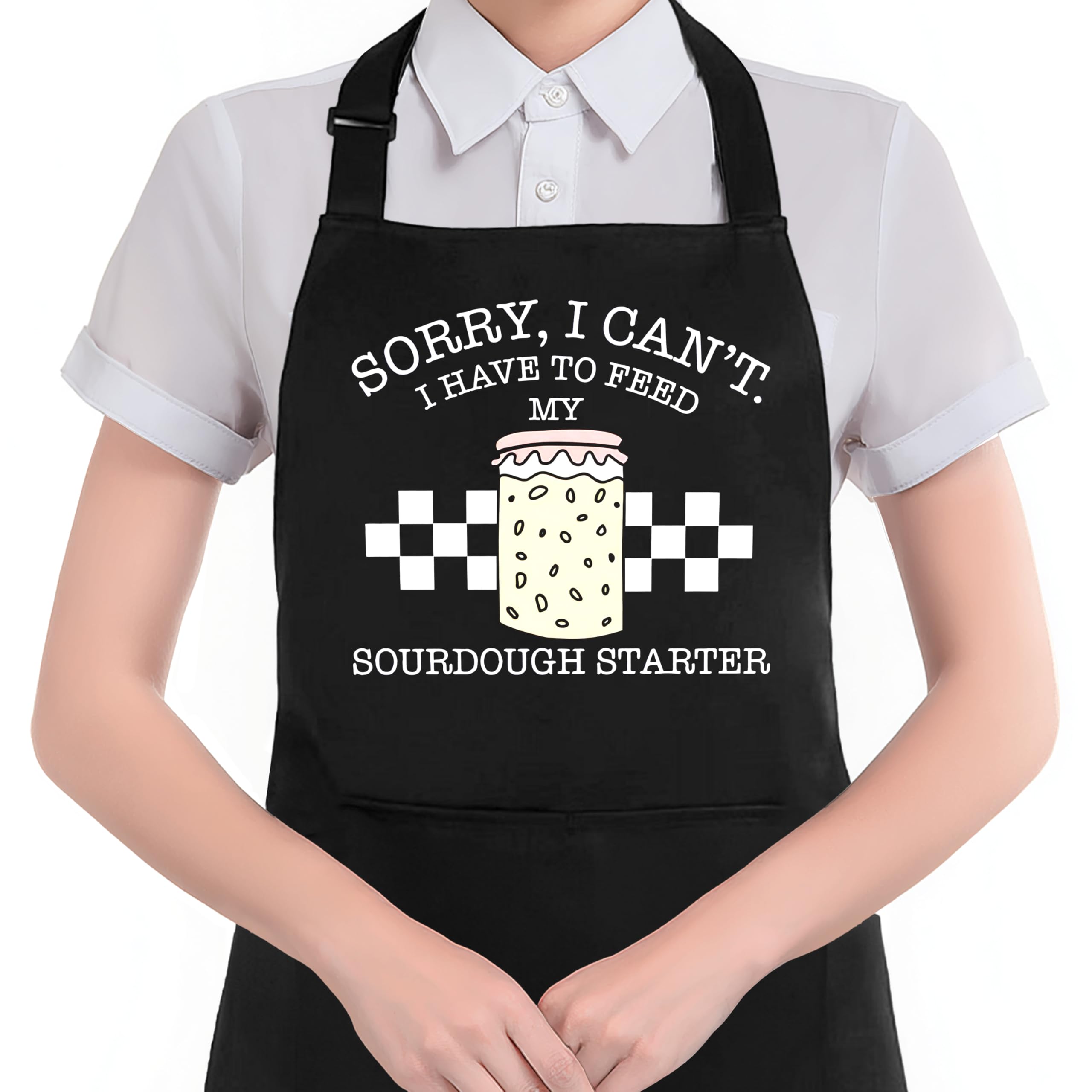 Hugane Sourdough Checkered Apron With Pockets, Gifts For Bakers Baking Lovers, I Have To Feed My Sourdough Started Waterproof Ad
