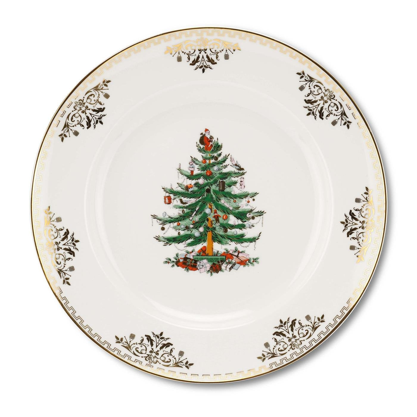 Spode Christmas Tree Gold Dinner Plate, 10.5-Inch Porcelain, Multicolor, Model 1557109, Microwave & Dishwasher Safe