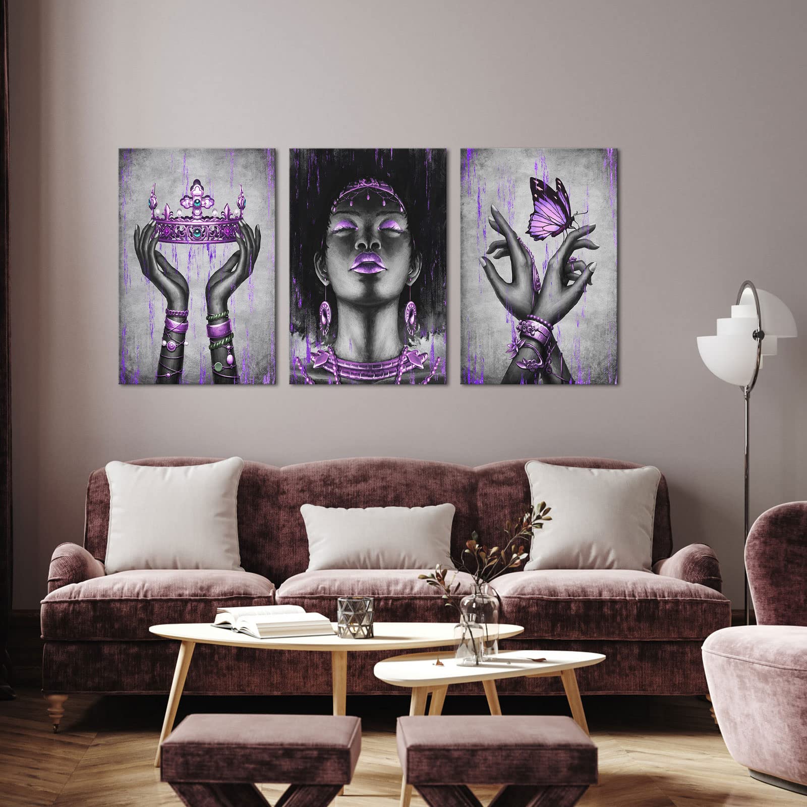 Kalormore Fashion African American Woman Painting Giclee Canvas Prints Elegant Black Girl With Purple Accessories Picture Poster