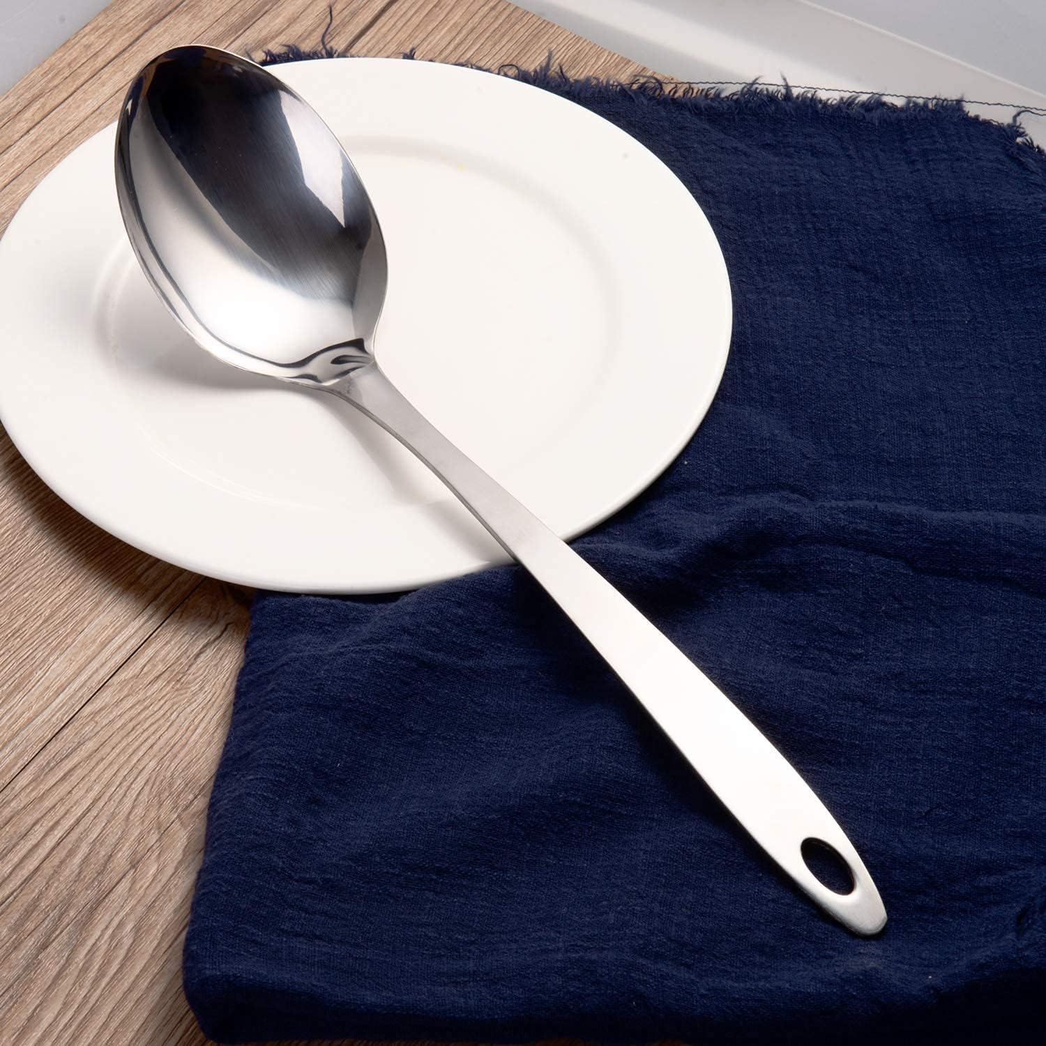 Imeea Large Cooking Spoon Stainless Steel Basting Spoon For Cooking Serving Spoon, 12.8-Inch