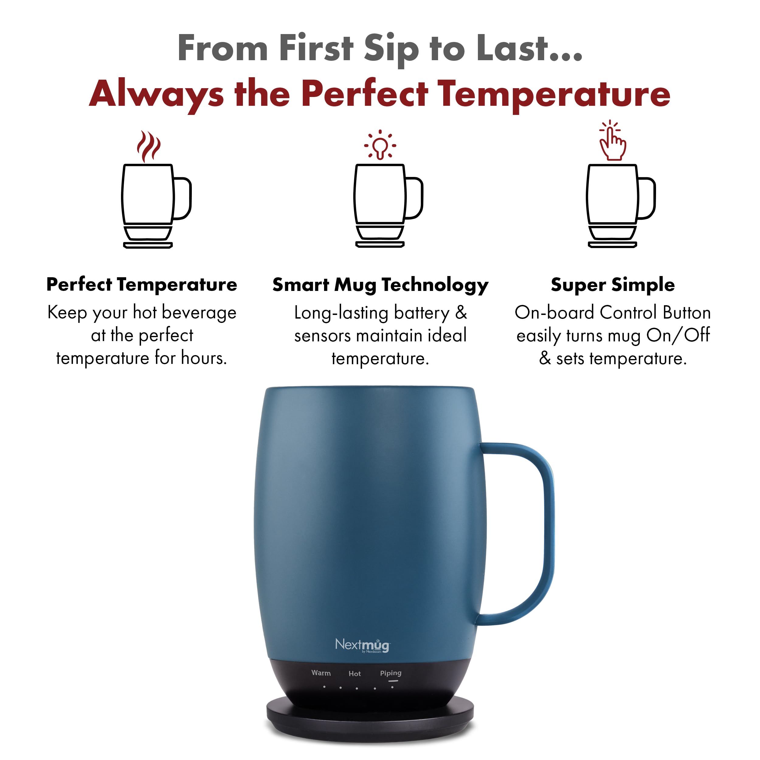 Nextmug Plus - Temperature-Controlled, Self-Heating Coffee Mug (Slate Blue - 18 Oz.)