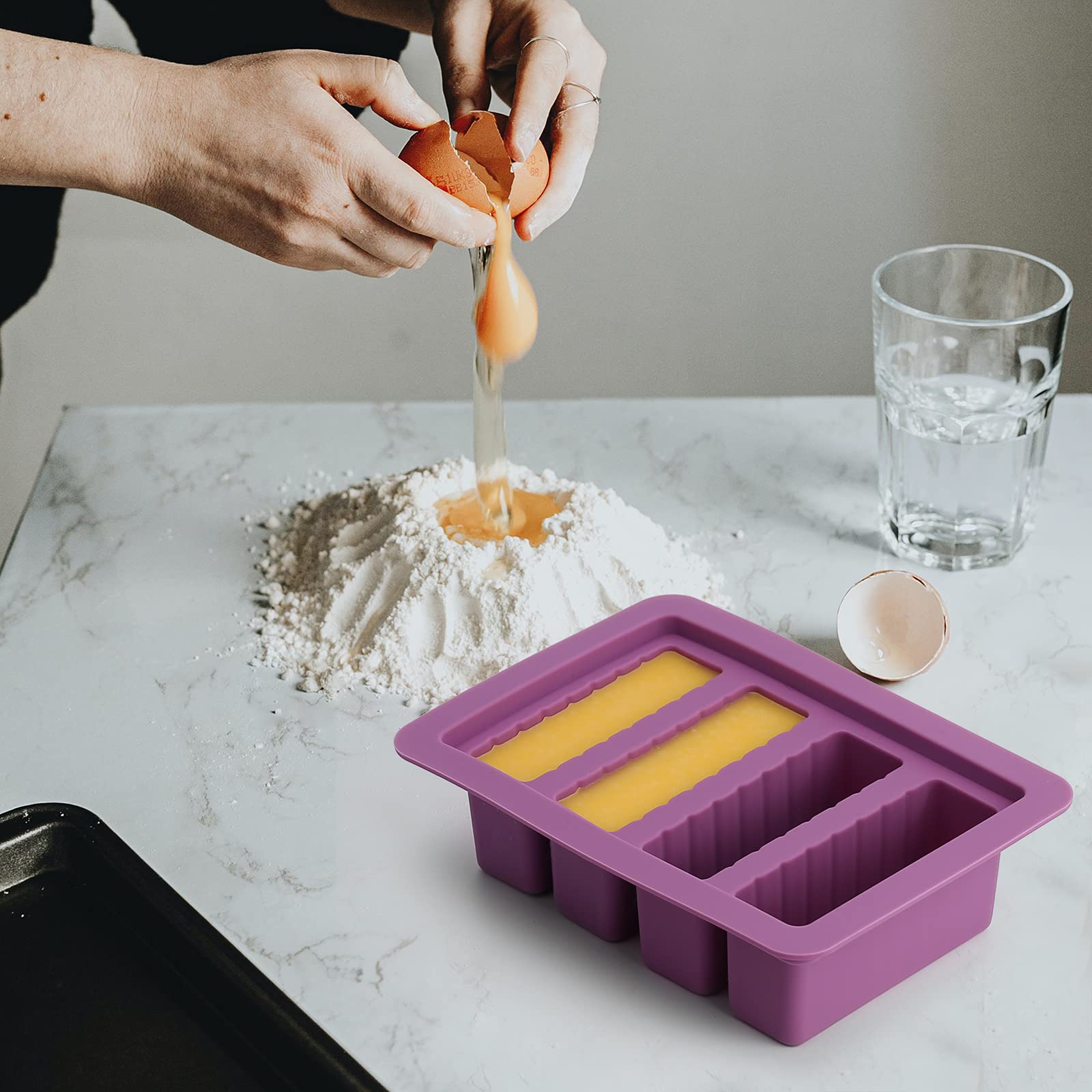 KeFanta Silicone Butter Mold Tray with Lid, Large Rectangle Container for Homemade Butter, Purple, Includes Food Grade Spatulas