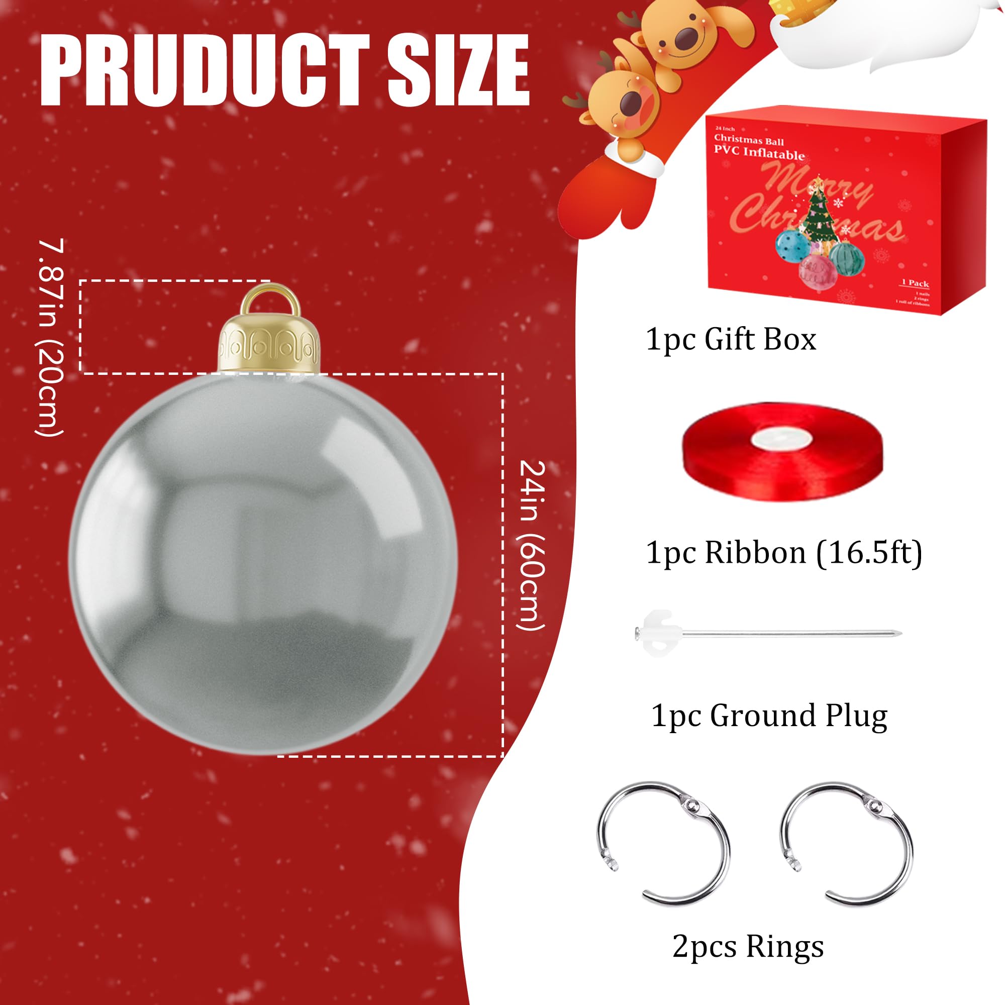 24 Inch Inflatable Christmas Balls PVC Xmas Inflatable Decorated Balls, Outdoor Inflatables Ornaments Big Christmas Ornaments Ba