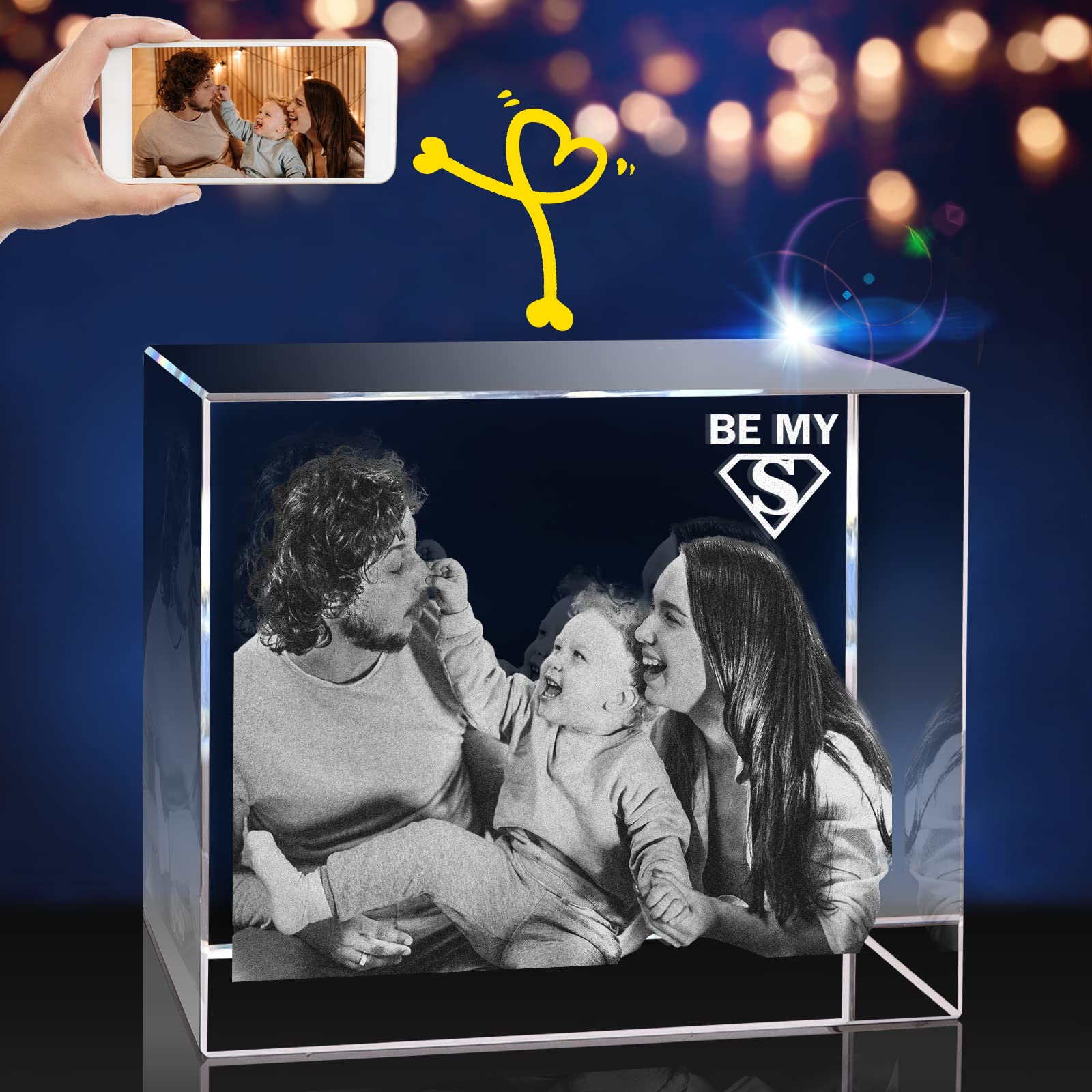 PD 3DPIXDANCE 3D Crystal Photo, Personalized Gifts with Your Photo for Dad, Mom, Him, Her, Wife and Husband. Customized Picture 