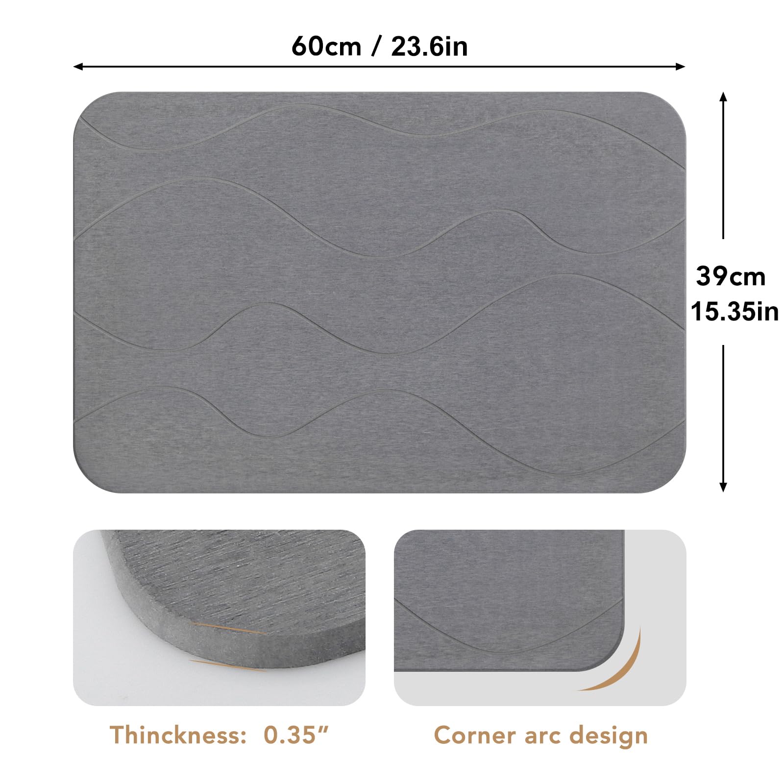 Jizeuo Stone Bath Mat, Diatomaceous Earth Shower Mat, Non-Slip Super Absorbent Quick Drying Bathroom Floor Mat, 2Pack,Grey, Patt