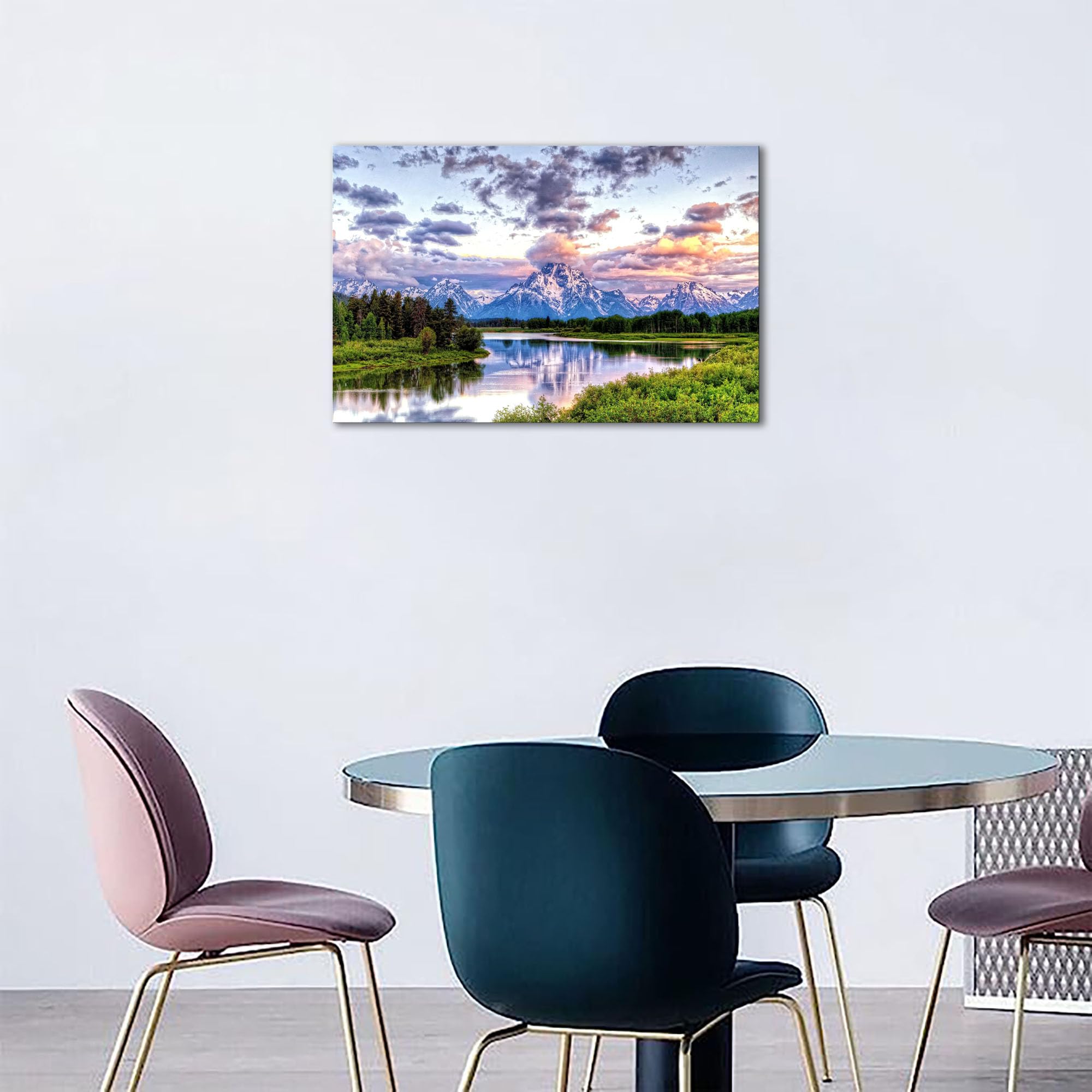 Skasnfai Mountain Wall Decor Canvas Painting Grand Teton Wall Art Oxbow Bend National Park Landscape Poster Artwork Framed Pictu