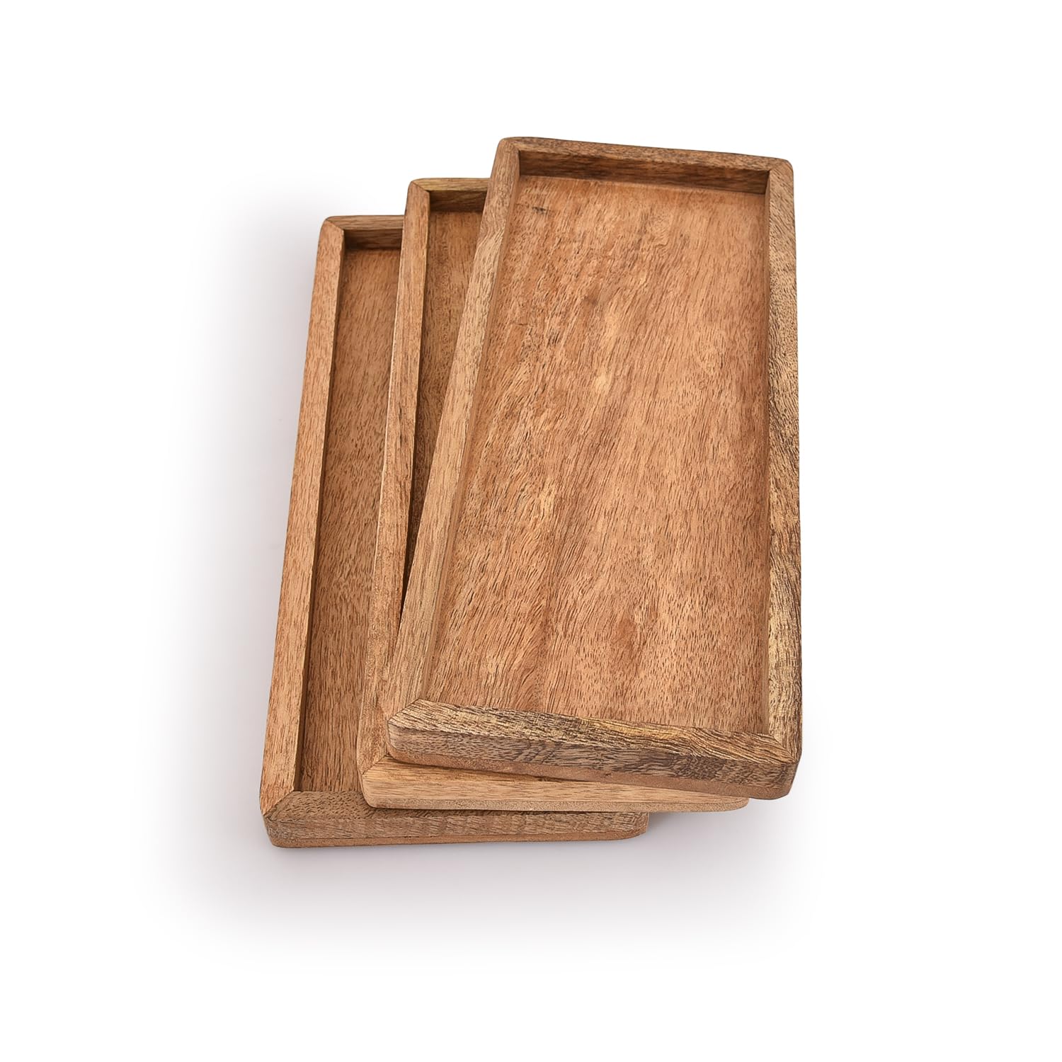 Samhita Mango Wood Serving Platter With Raised Edge -Set Of 3 For Display Fruit Snacks Appetizer Sushi Food Decorative (12'' X 5
