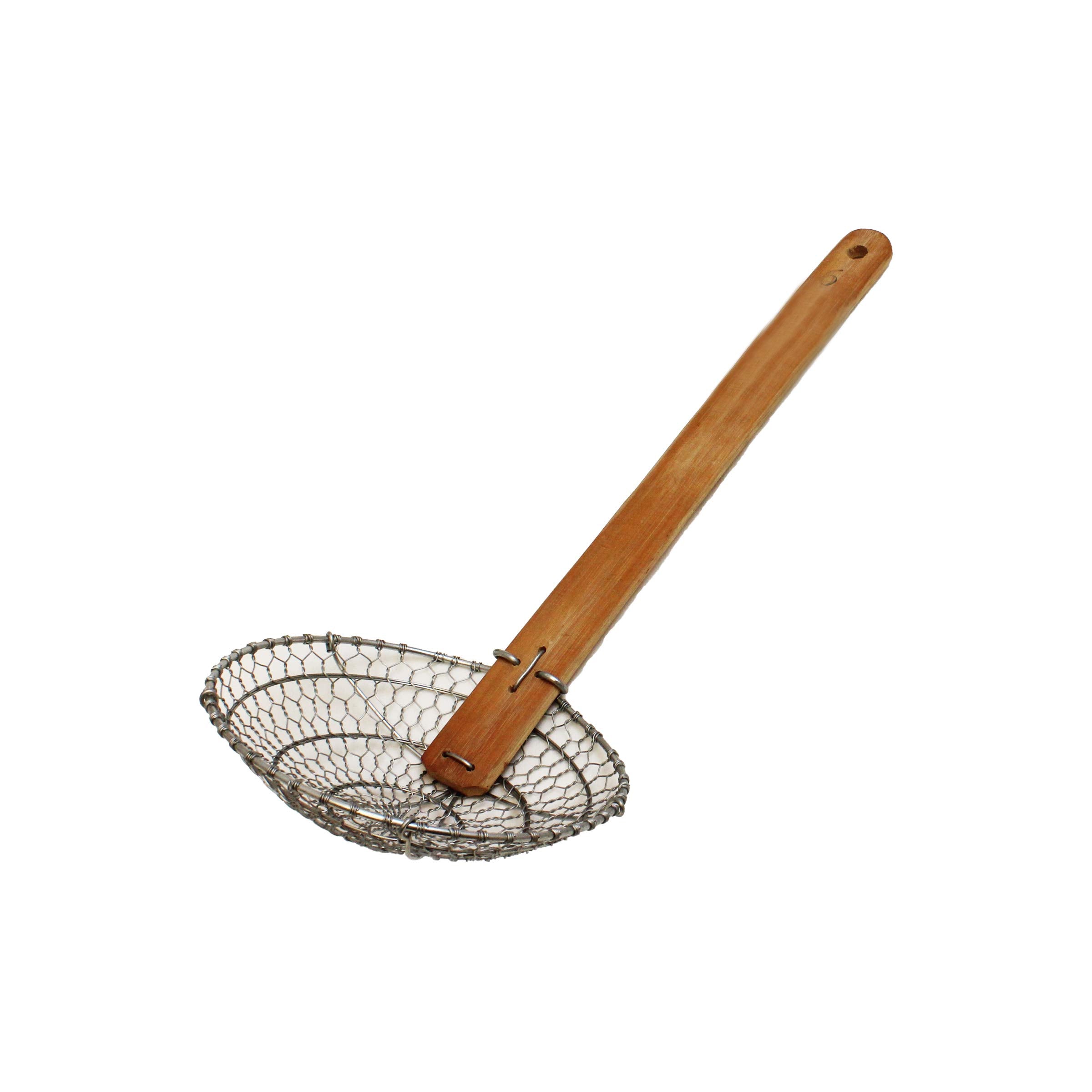 Thunder Group Galvanized Bamboo Handled Skimmer, 6Inch, Coarse Mesh