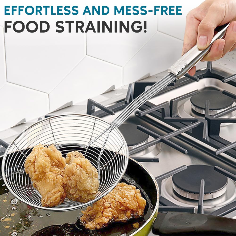 Stainless Steel Spider Strainer, 6.3'' Asian Wire Skimmer Ladle For Cooking Frying Food Pasta Spaghetti Noodle Hot Pot, Stay Coo