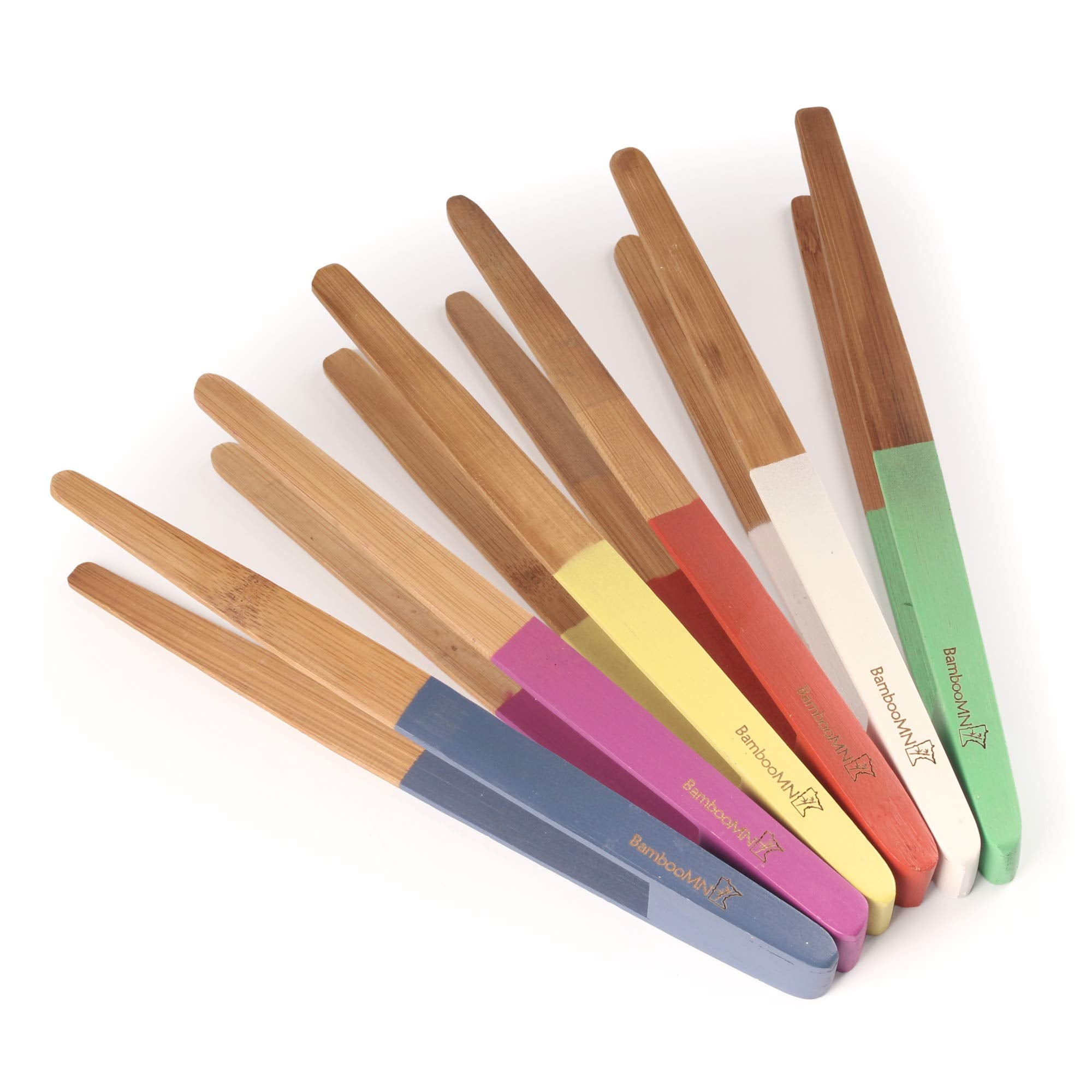 Bamboomn 7.9'' Reusable Bamboo ''A'' Toast Tongs - Colored Assortment - 6 Pieces