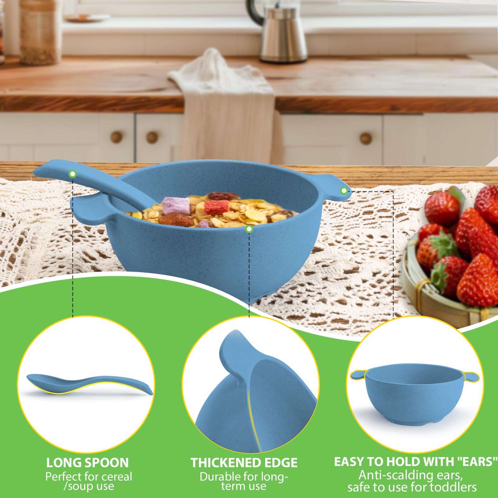 Shopwithgreen Unbreakable Kids Bowls -Microwave Dishwasher Safe- Wheat Straw Snack Bowl Sets For Kids And Toddler-4 Bowls And 4