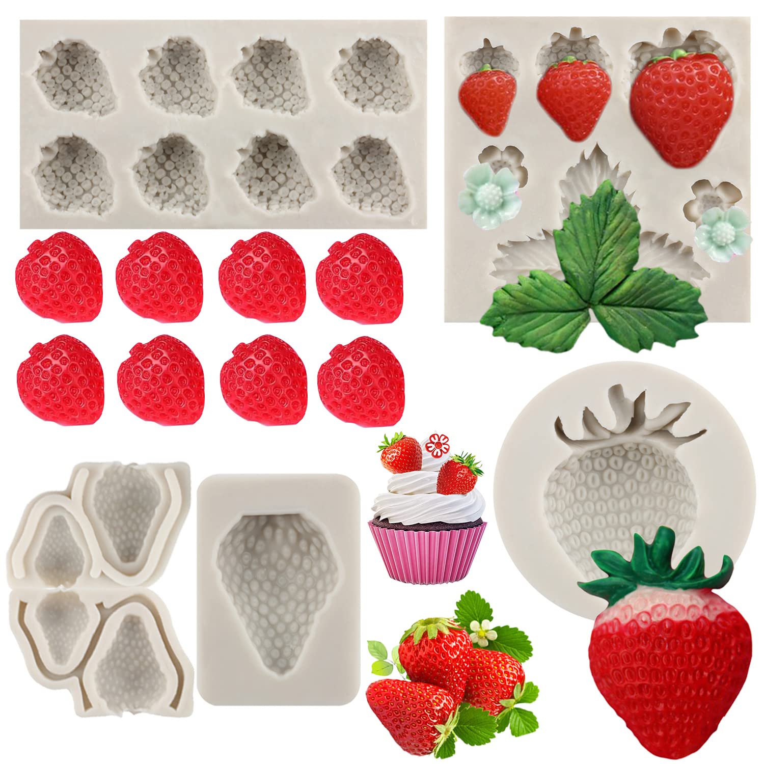 Sijiangmold 3D Strawberry Silicone Molds Strawberry Flowers Fondant Molds Strawberry Mold For Cake Decorating Chocolate Candy Cu