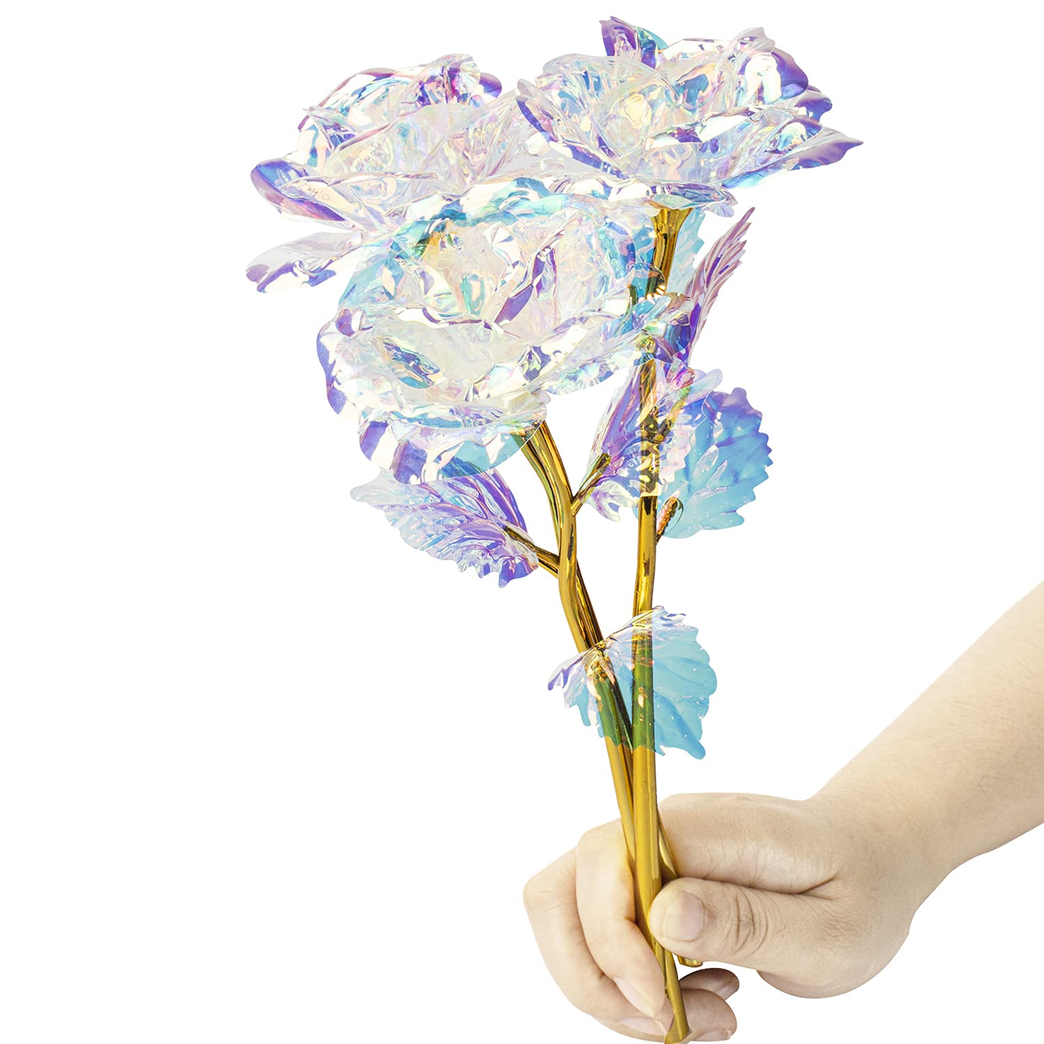 Warmtree 10 Pcs 24K Galaxy Rose Glass Flowers Colorful Gold Rose Artificial Flowers Best Gifts for Mothers Day Thanksgiving Val