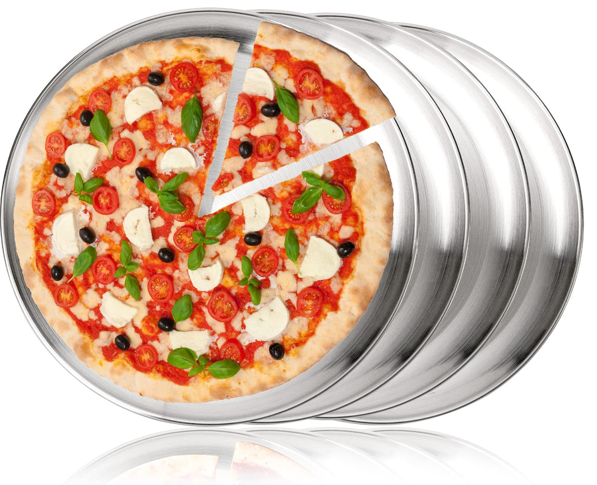 Topzea 4 Pack Stainless Steel Pizza Pan, 13-1/2 Inch Pizza Tray Oven Pizza Crisper Pan, Round Pizza Sheet Baking Pan Food Servin