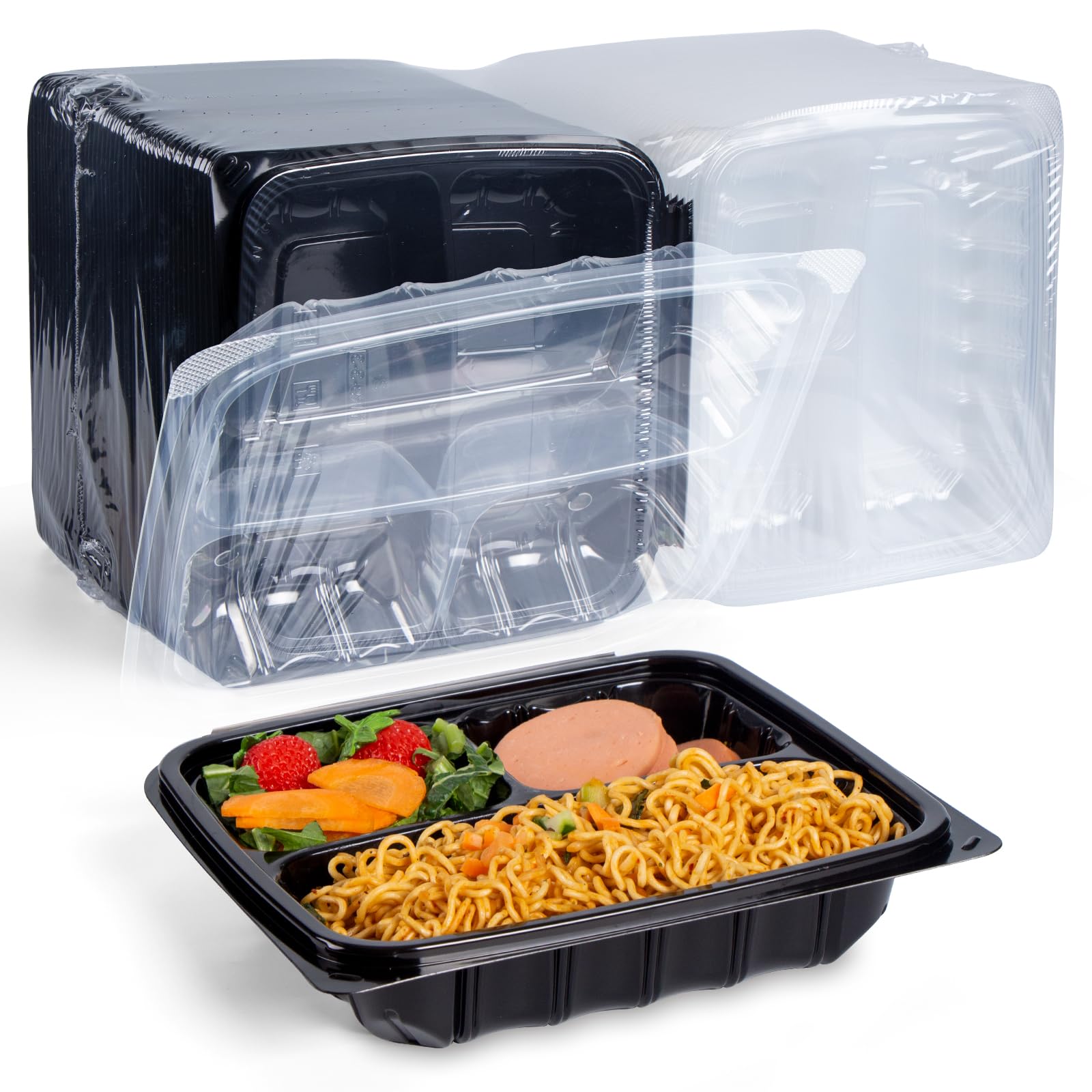 YANGRUI Clamshell Food Containers, Reusable 45 Pack 9.5 Inch 38 oz Anti-Fog Leak Proof Shrink Wrap 3 Compartment To Go Container